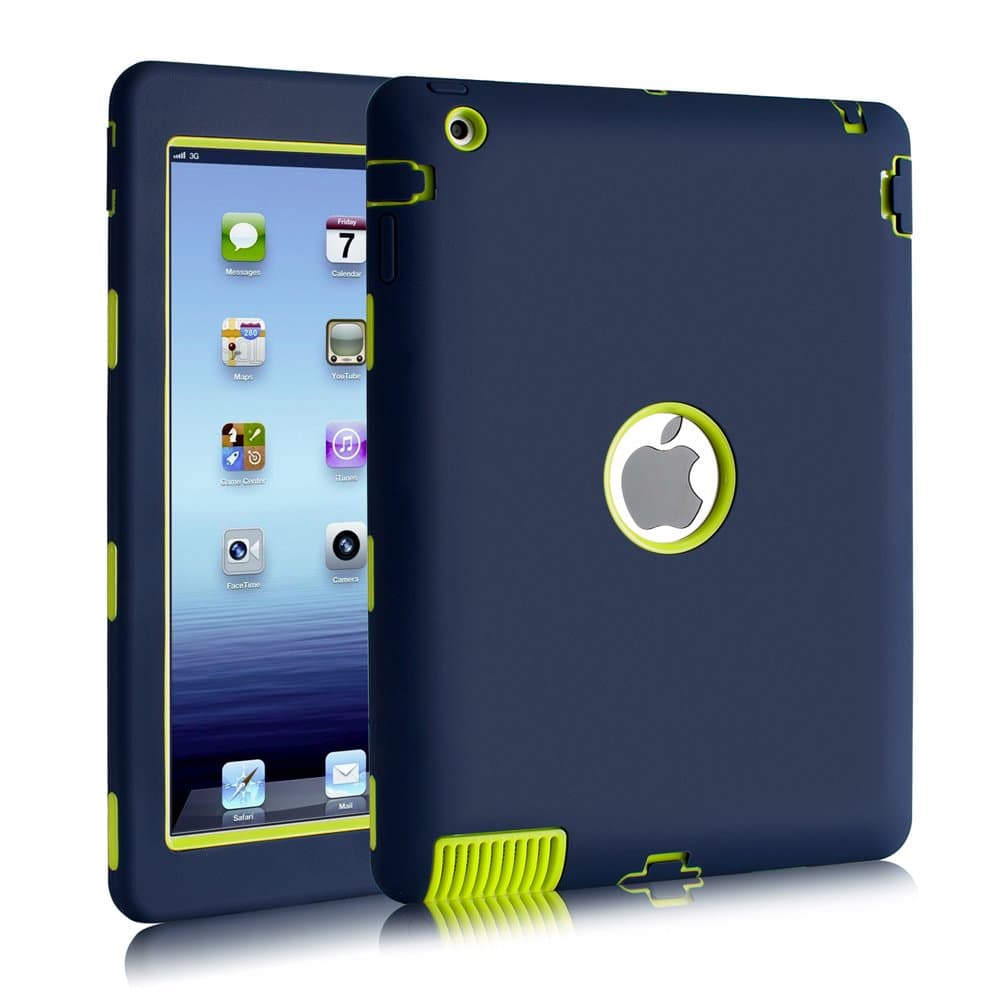 Hocase for iPad 2/3 / 4 Case 9.7��, Rugged Slim Shockproof Silicone Protective Case Cover for 9.7 iPad 2nd / 3rd / 4th Generation ��2011-2012 Models�� - Navy Blue/Lime Green