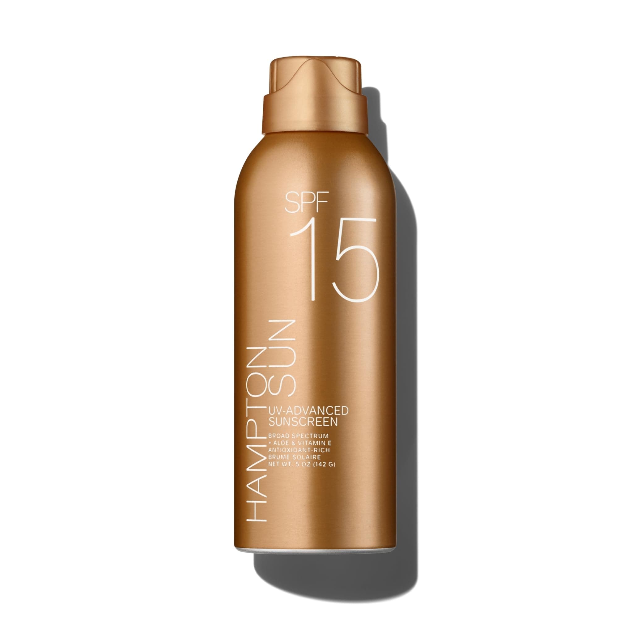 Hampton Sun SPF 15 Continuous Mist Sunscreen, Broad Spectrum UVA/UVB | Advanced Water + Sweat Resistance, Antioxidant-Rich Vitamin E + Aloe for Hydrated, Radiant Skin, Glowy Finish and Oil-Free.