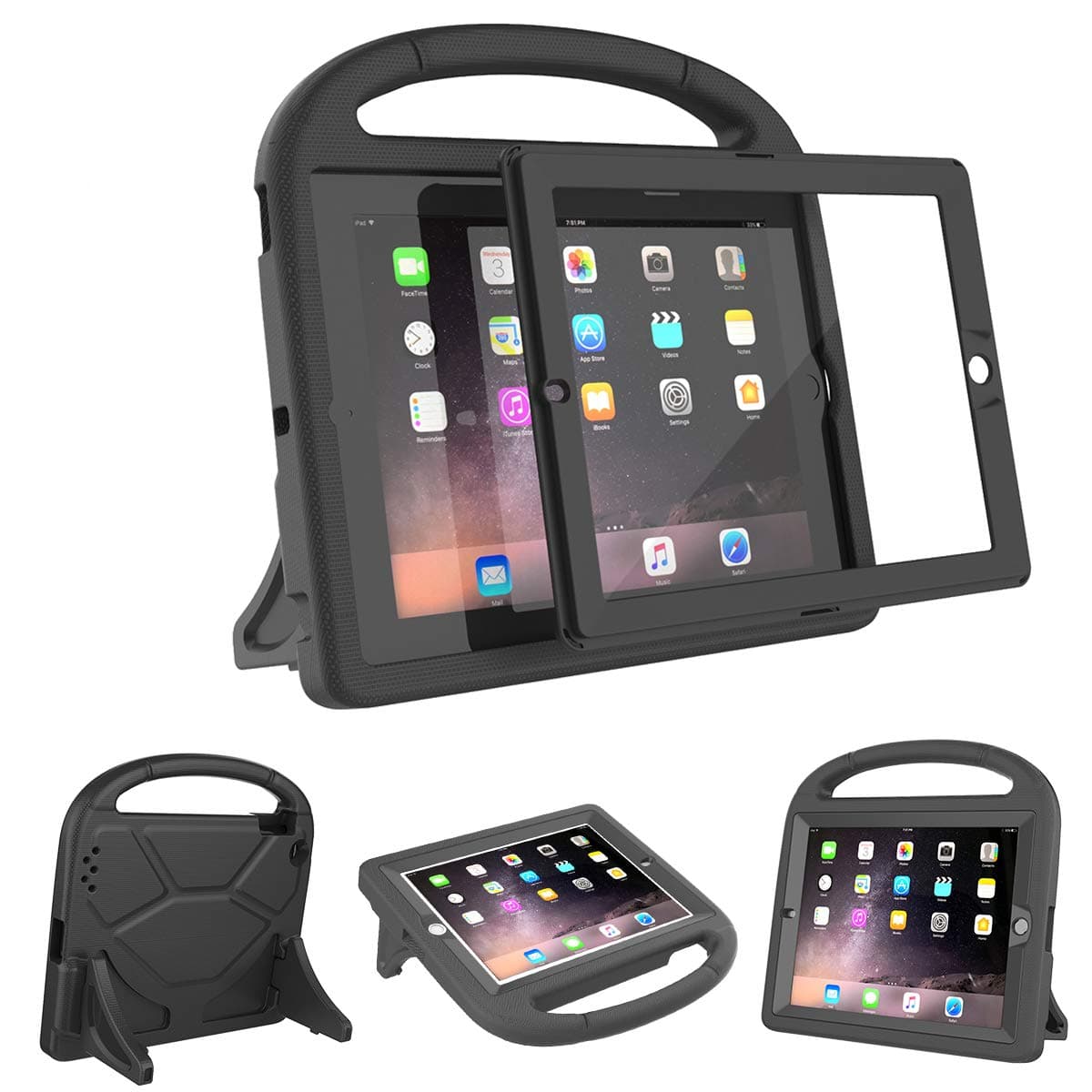AVAWOKids Case Built-in Screen Protector for iPad 2 3 4 (Old Model)- Shockproof Handle Stand Kids Friendly Compatible with iPad 2nd 3rd 4th Generation (Black)