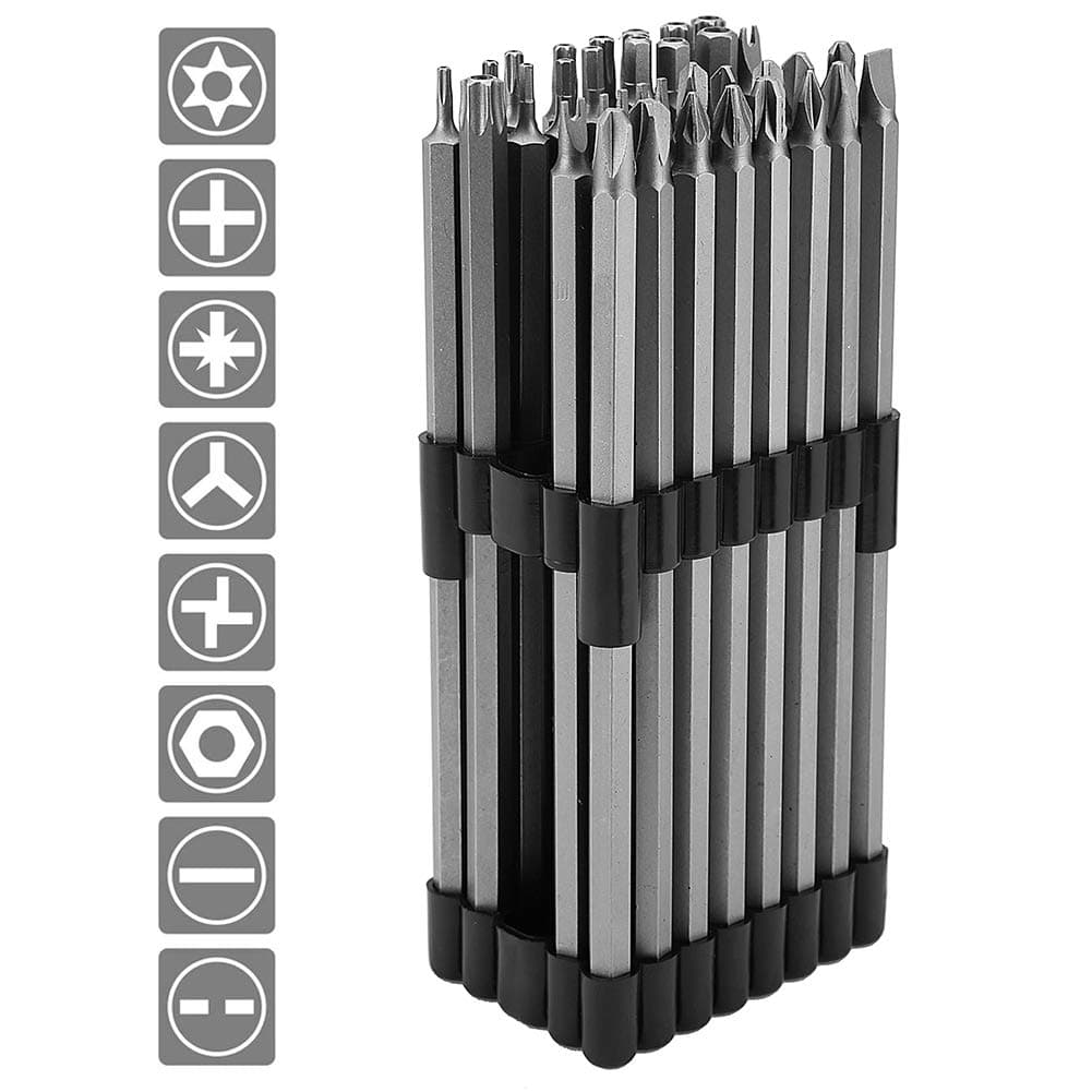 Extra Long Security Power Bit Set, 1/4" Shank, 6" Length,Premium Cr-V Steel, 32 Piece