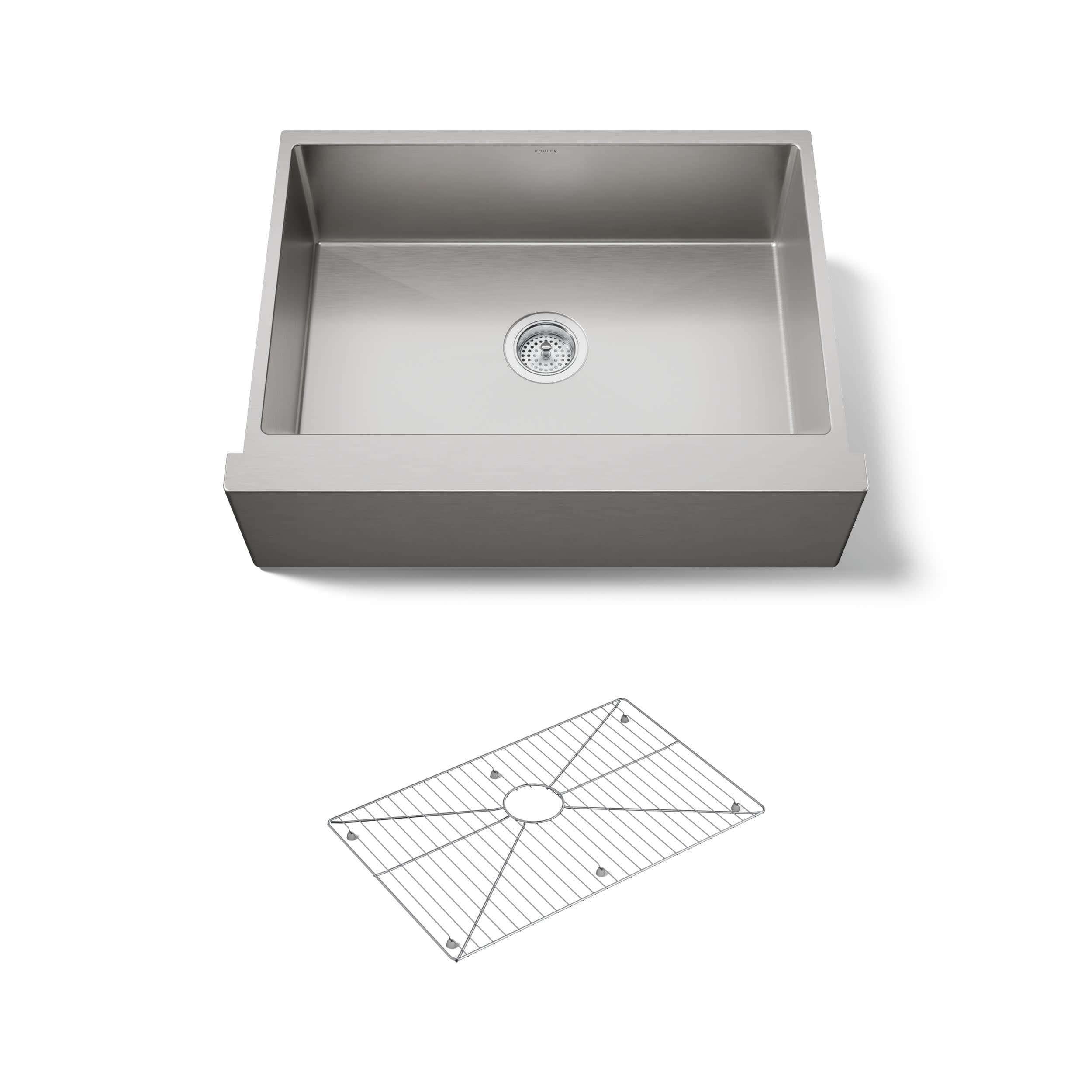 KOHLER K-5417-NA Strive Self-Trimming Undermount Medium Single-Bowl Kitchen Sink with Tall Apron, 29 1/2 x 21 1/4", Stainless Steel