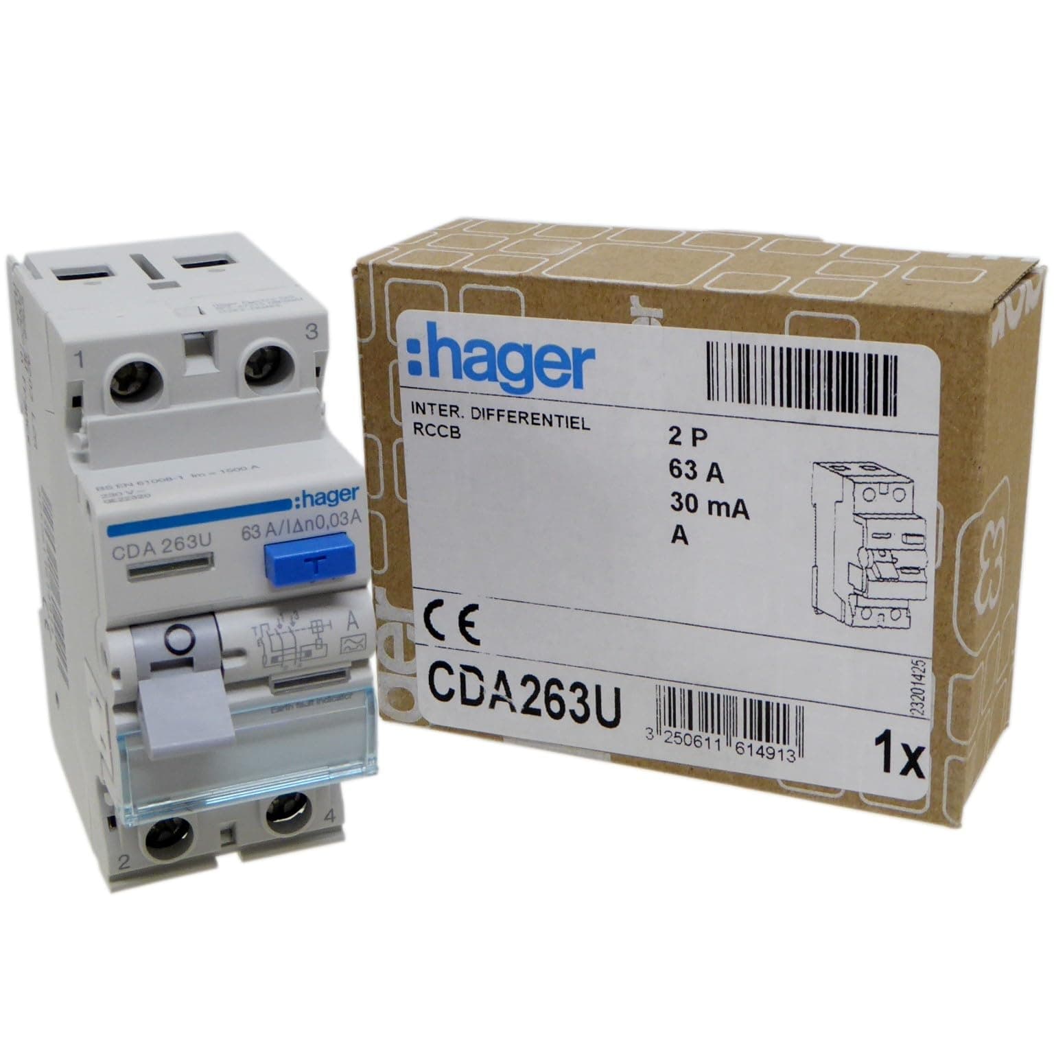 Hager CDA263U 63A RCD 2 Pole 30mA