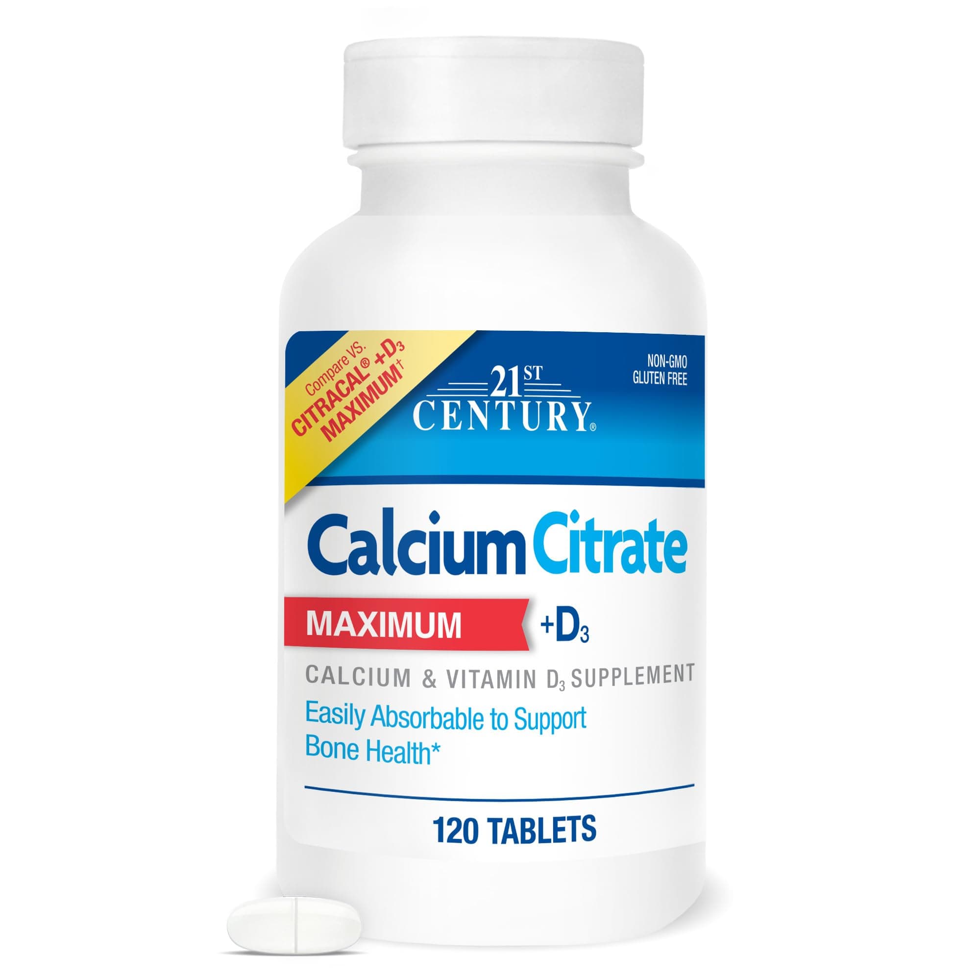 21st Century, Calcium Citrate Maximum + D3, Highly Absorbable to Support Bone Health,120 Tablets (Packaging May Vary)