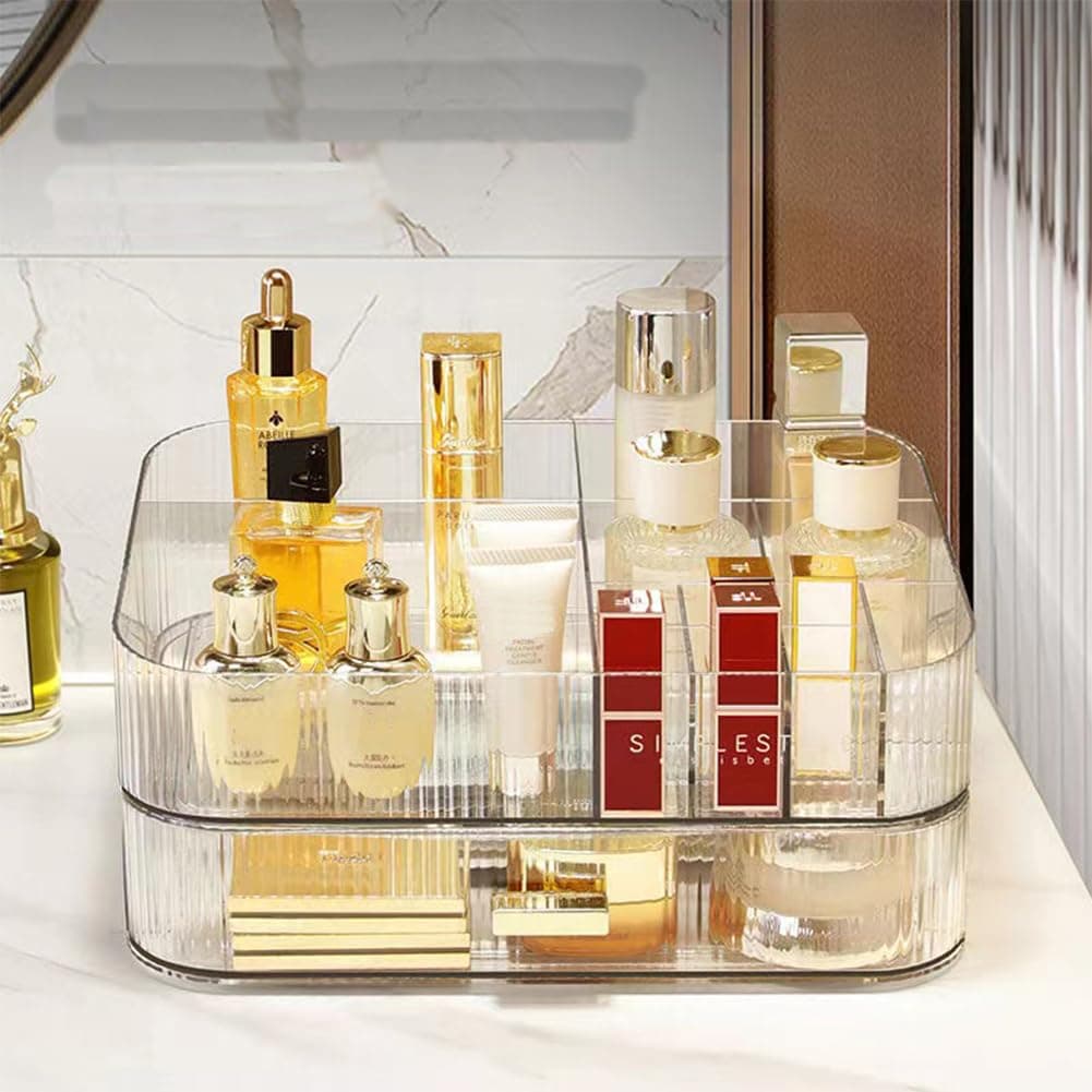 MIUOPUR Makeup Organizer with Stackable Drawers, Bathroom Vanity Organizers and Storage, Ideal for Desk and Dresser Countertops, Great for Cosmetics, skincare, Lipsticks, Nail Care -Clear
