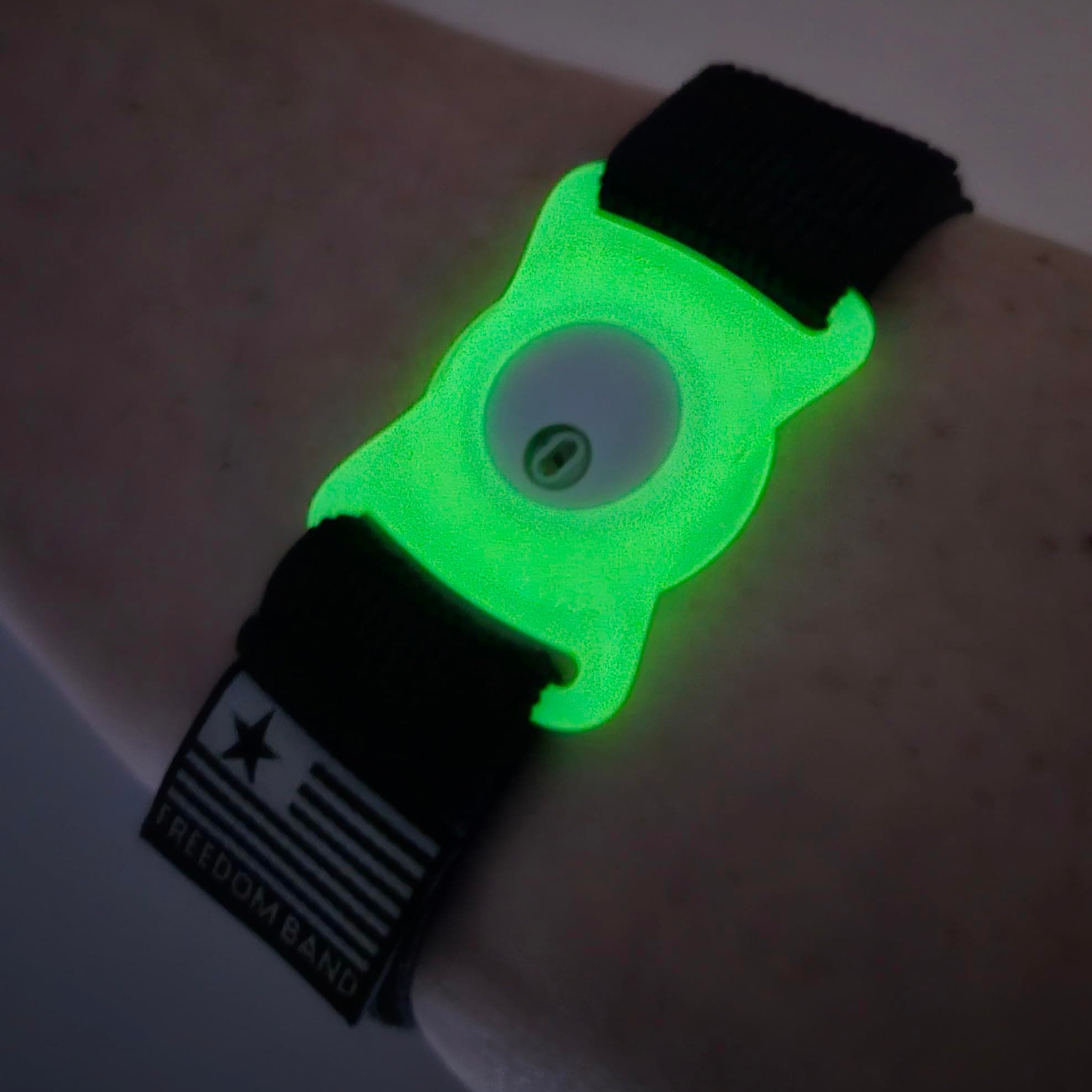 Adjustable Freedom Band for Freestyle Libre 3: Transmitter Protection Sensor Cover for Arm and Leg Band, No More Adhesive Plasters (4-18 inch Active Band, Black) (Green Glow in the Dark)