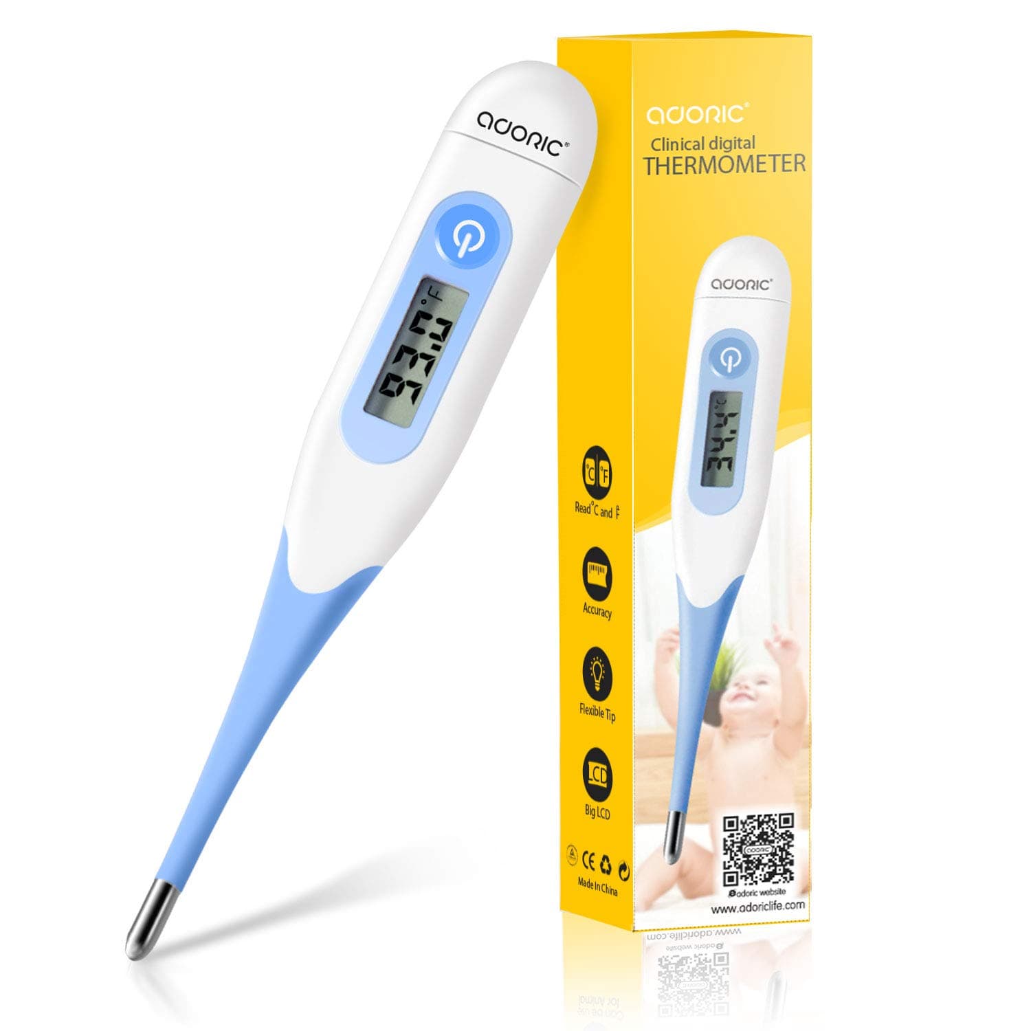 Digital Thermometer, Accurate Fast Reading Temperature Measuring Tool LCD Fever Checker Waterproof 1 Pack Random Color
