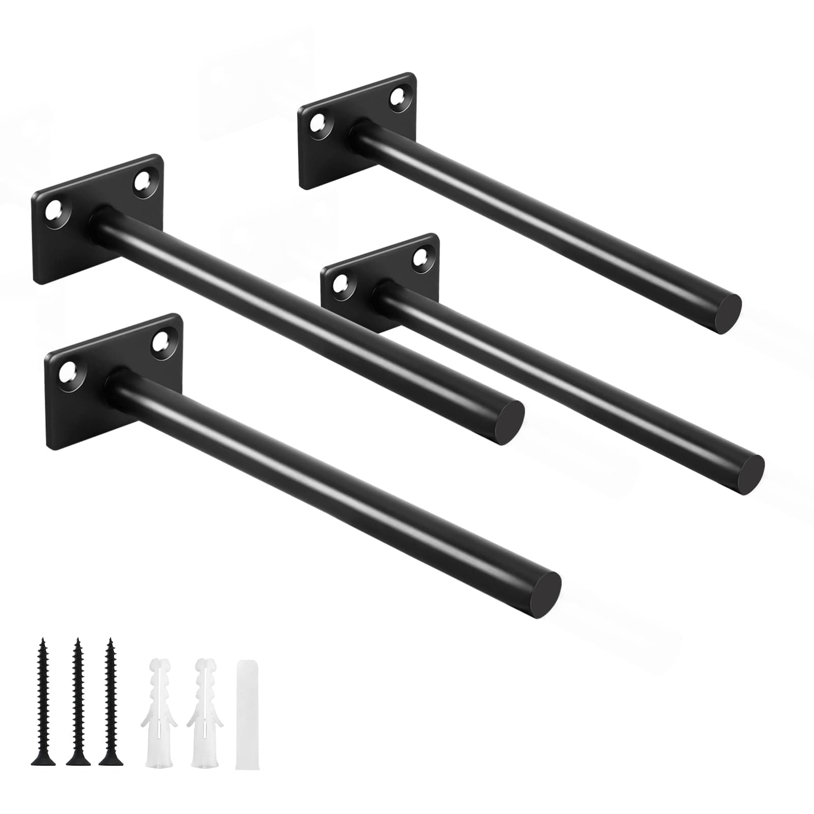 4 Pcs 6" Black Solid Steel Floating Shelf Bracket Blind Shelf Supports - Hidden Brackets for Floating Wood Shelves - Concealed Blind Shelf Support – Screws and Wall Plugs Included