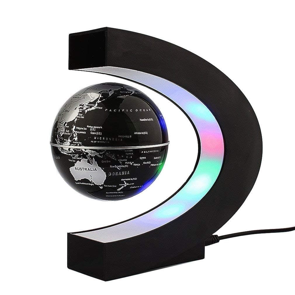 eWINNER Magnetic Levitation Floating World Map Globe Rotating Planet earth Globe Anti Gravity magic LED Light Lamp Tech educational Gifts for Kids Home Office Desk Decoration (Black)