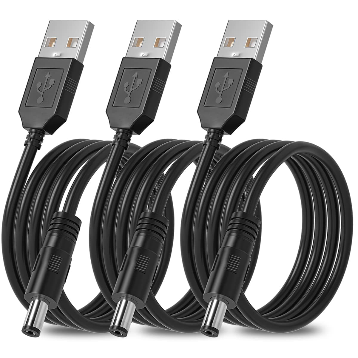 Voty 3-Pack 4ft USB 2.0 A Type Male to DC 5.5 x 2.1mm DC 5V Power Plug Connector Cable USB to 5v Power Cable USB to DC Power Cable Cord