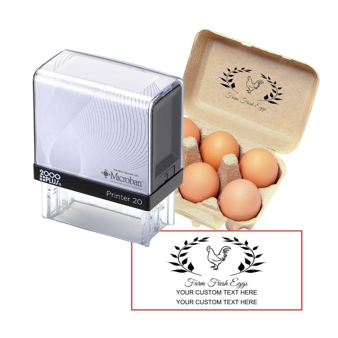 Self Inking Stamp for Personalized Egg Box Saying Farm Fresh Egg Carton Stamp Then Your Farm Name as a Custom Stamps Self Inking for Business Large Rubber Custom Stamp Size 1 3/8" x 2 15/16"