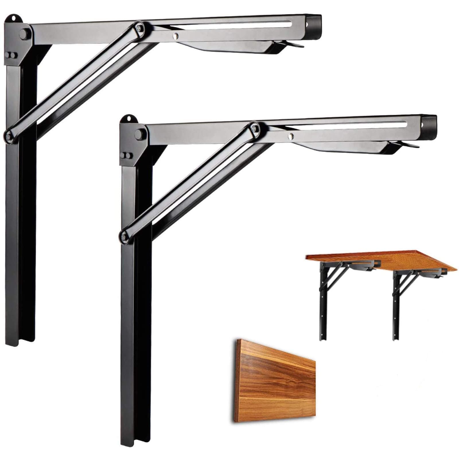 Folding Shelf Brackets, Wall Mounted Heavy Duty Workbench Supports, Home & Garage Kitchen Metal Shelf Support Adjustable 24 inch Shelf Bracket