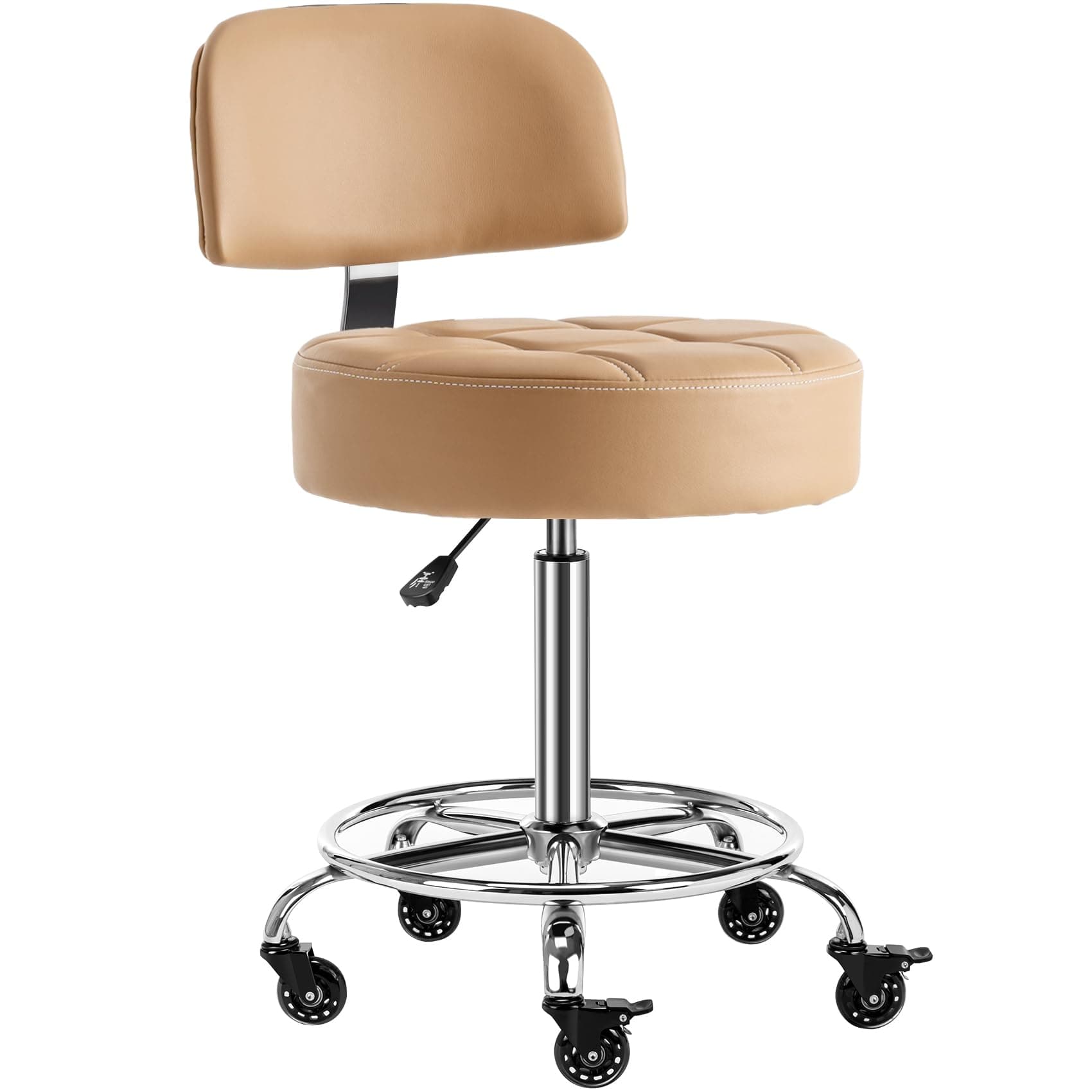 Lockable Stool with Back and Foot Rest Ergonomic Rolling Hydraulic Adjustable Stool for Doctor Esthetician Artist Home Small Office Desk
