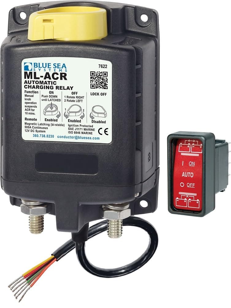 Blue Sea Systems 7622 ML-ACR 12V DC 500A Automatic Charging Relay with Manual Control, Gray