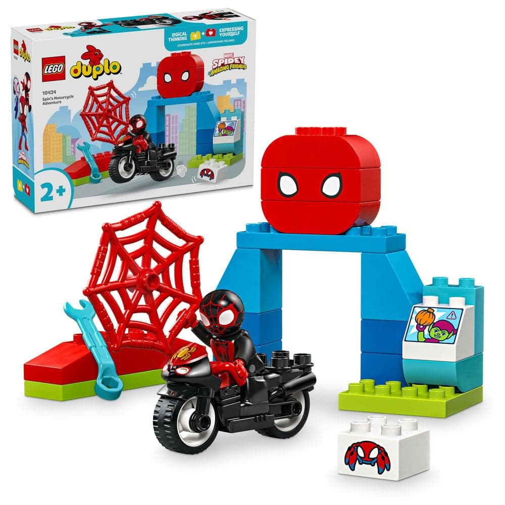 DUPLO Marvel Spin’s Motorcycle Adventure, Creative Set Based on Spidey and His Amazing Friends TV Show, Toddler Learning Toy with Motorbike, Gifts for 2 Plus Year Old Boys & Girls 10424