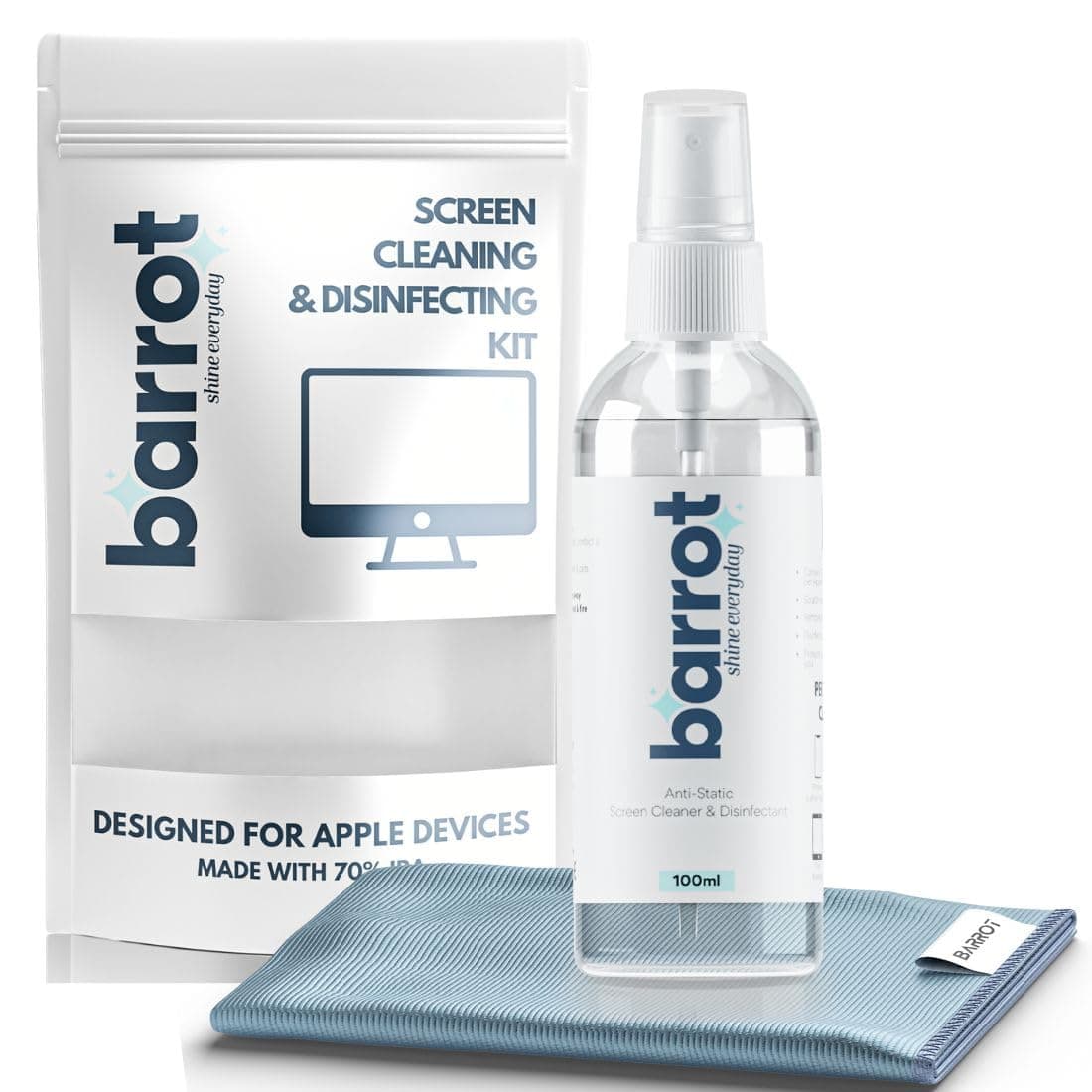 PRO Screen Cleaning Kit | Designed for Apple Devices - iPhones, iMacs, iPads, Macbooks | Made with 70% IPA | Includes 100ml Screen Cleaner, 30x30CM Large Microfiber | Easy to Store & Carry