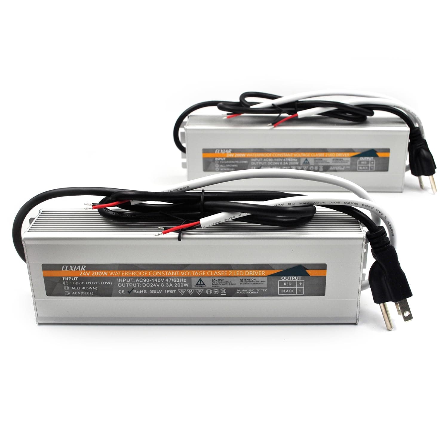 (2-Pack) 200W 24V Waterproof LED Power Supply Driver Transformer IP67, Adapter 90V-140V AC to 24V DC for LED Light, Computer Project, Outdoor Lighting