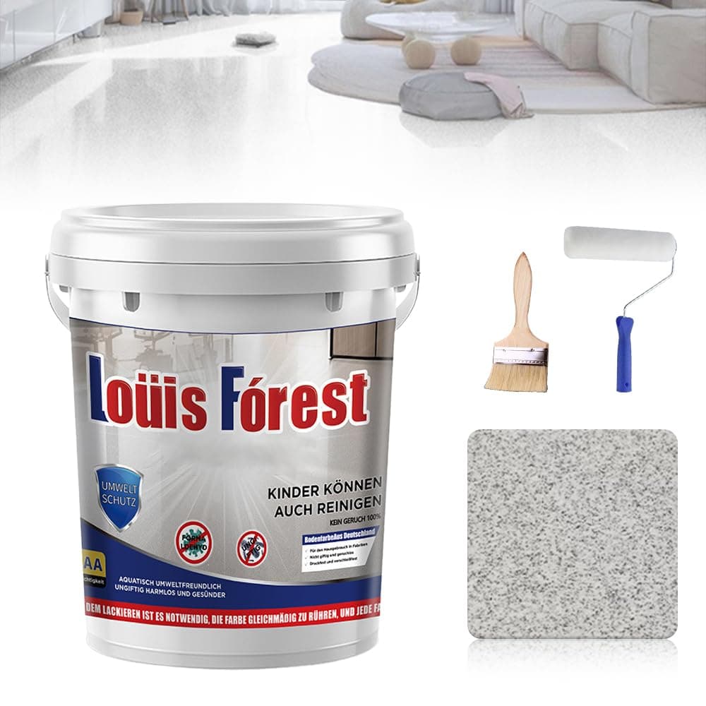 Louis Forest Epoxy Floor Paint, High-Gloss Marble Effect Epoxy Floor Coating, Waterproof Water-Based Epoxy Floor Paint, Concrete and Garage Floor Paint,Interior or Exterior (Light Gray)