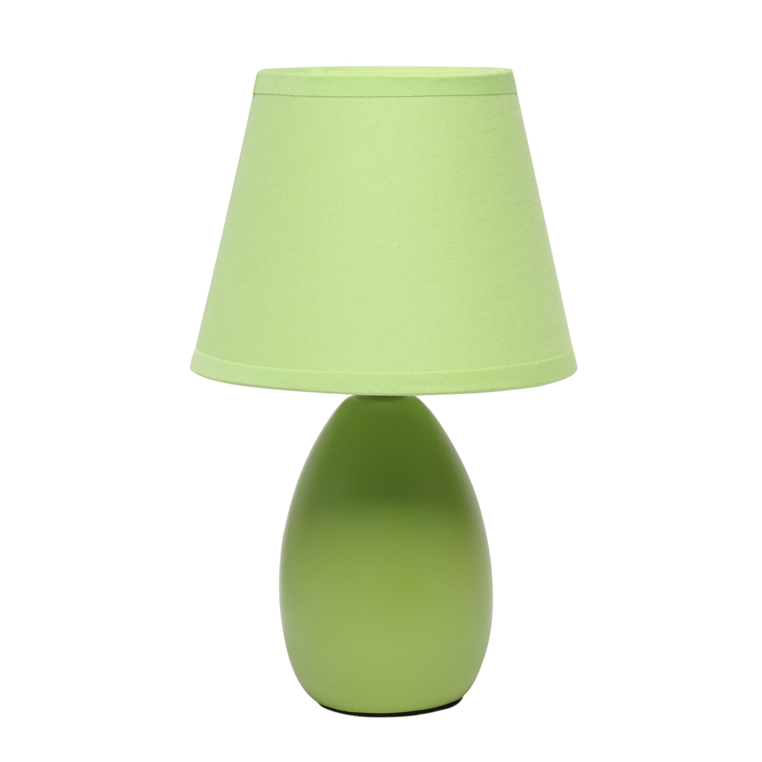Simple Designs LT1197-GRN 9.45" Chic and Sleek Oblong Mini Oval Ceramic Table Lamp with Matching Shade, for Living Room, Bedroom, Office, Green