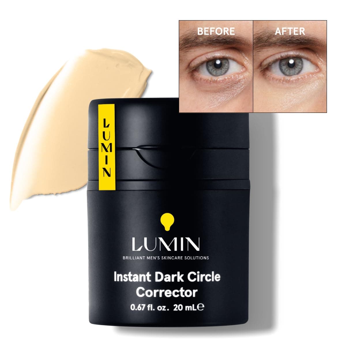 Instant Dark Circle Corrector for Men (Not A Concealer), Brightens Eyes, Reduce Dark Circles, Puffiness, Under Eye Men Makeup, Men's Eye Cream, Perfect for Light-Medium Skin Tones, 20mL