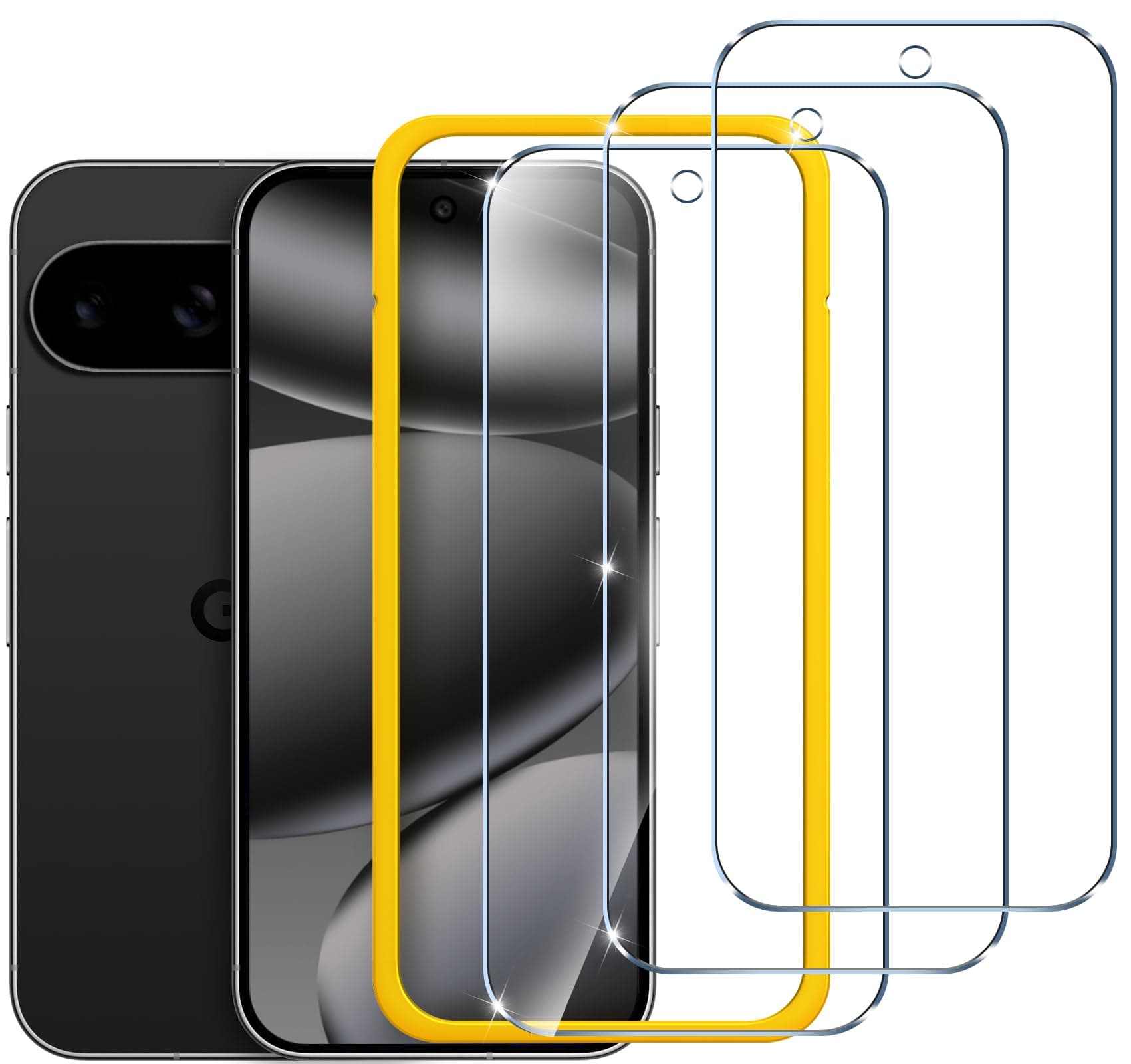 3-Pack Screen Protector for Google Pixel 10 / Pixel 10 Pro/Pixel 9/ Pixel 9 Pro, 9H Tempered Glass, Easy Installation Frame, Fingerprint Unlock, Case Friendly, Bubble Free, 6.3-Inch