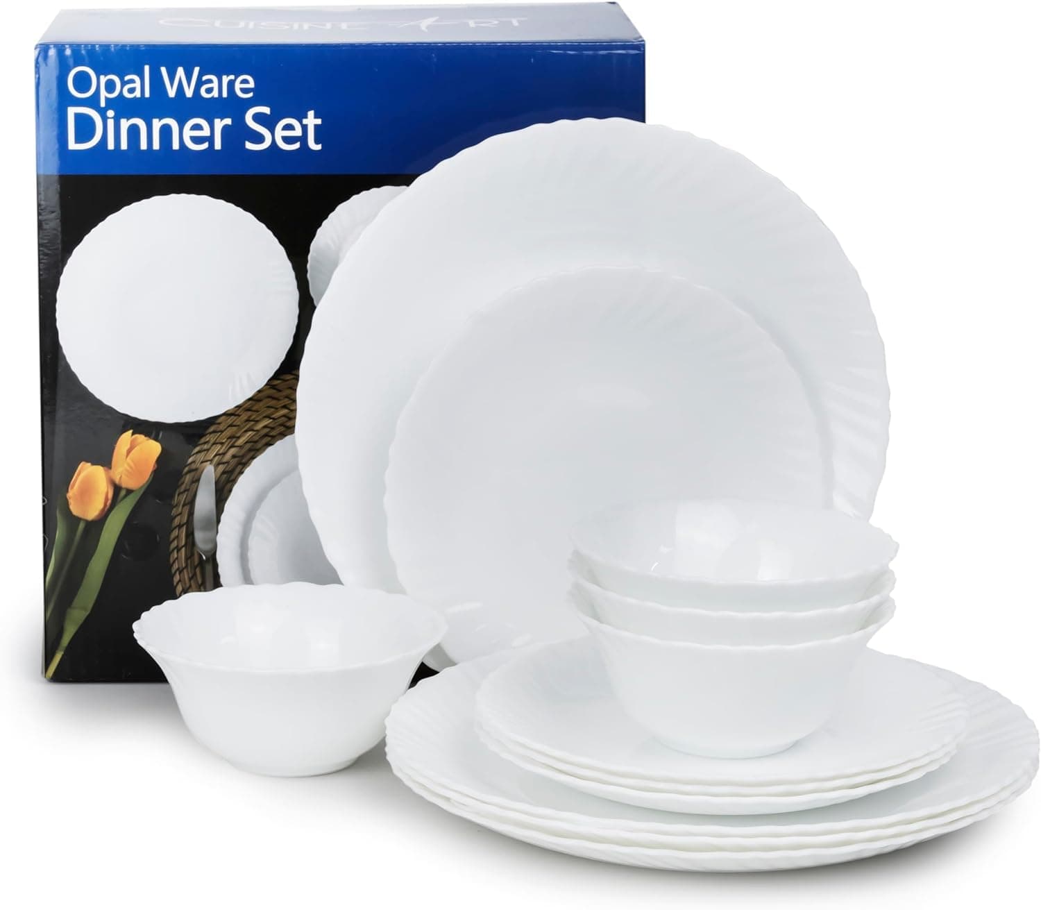 Opalware Dining Collection Dinnerware - Exquisite White 12-Piece Set | 10" Dinner Plate x 4 | 7.5" Dessert Plate x 4 | 5" Bowl x 4
