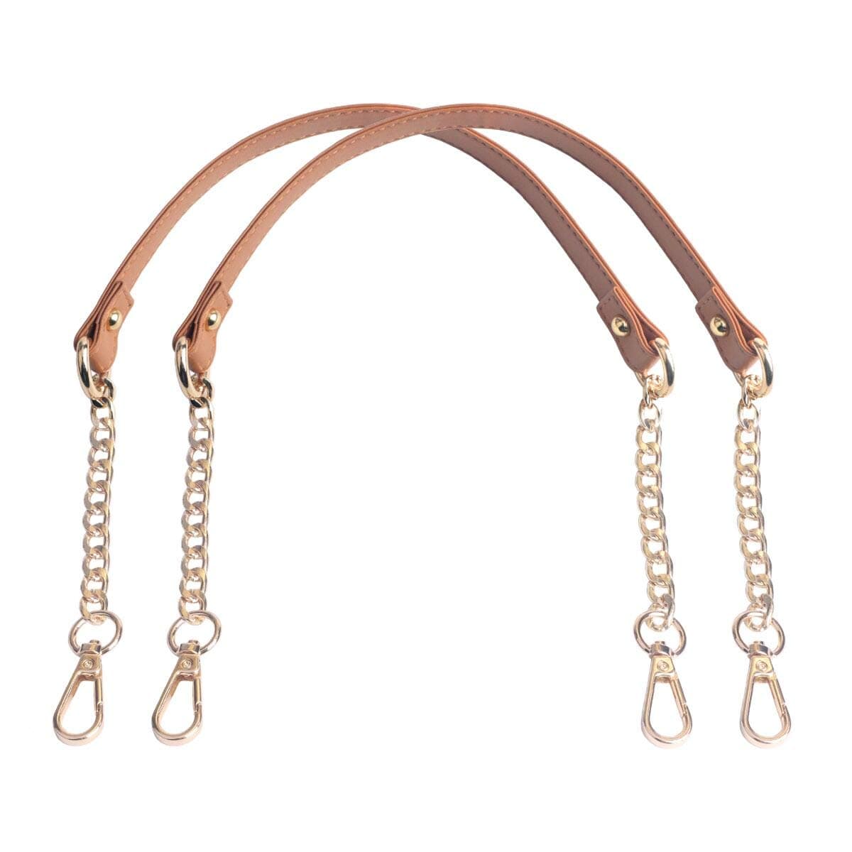 BEAULEGAN Handbag Chain Handles - Microfiber Leather - 60 cm Replacement Strap for Women Bag/Purse, Pack of 2 (Tan/Gold)