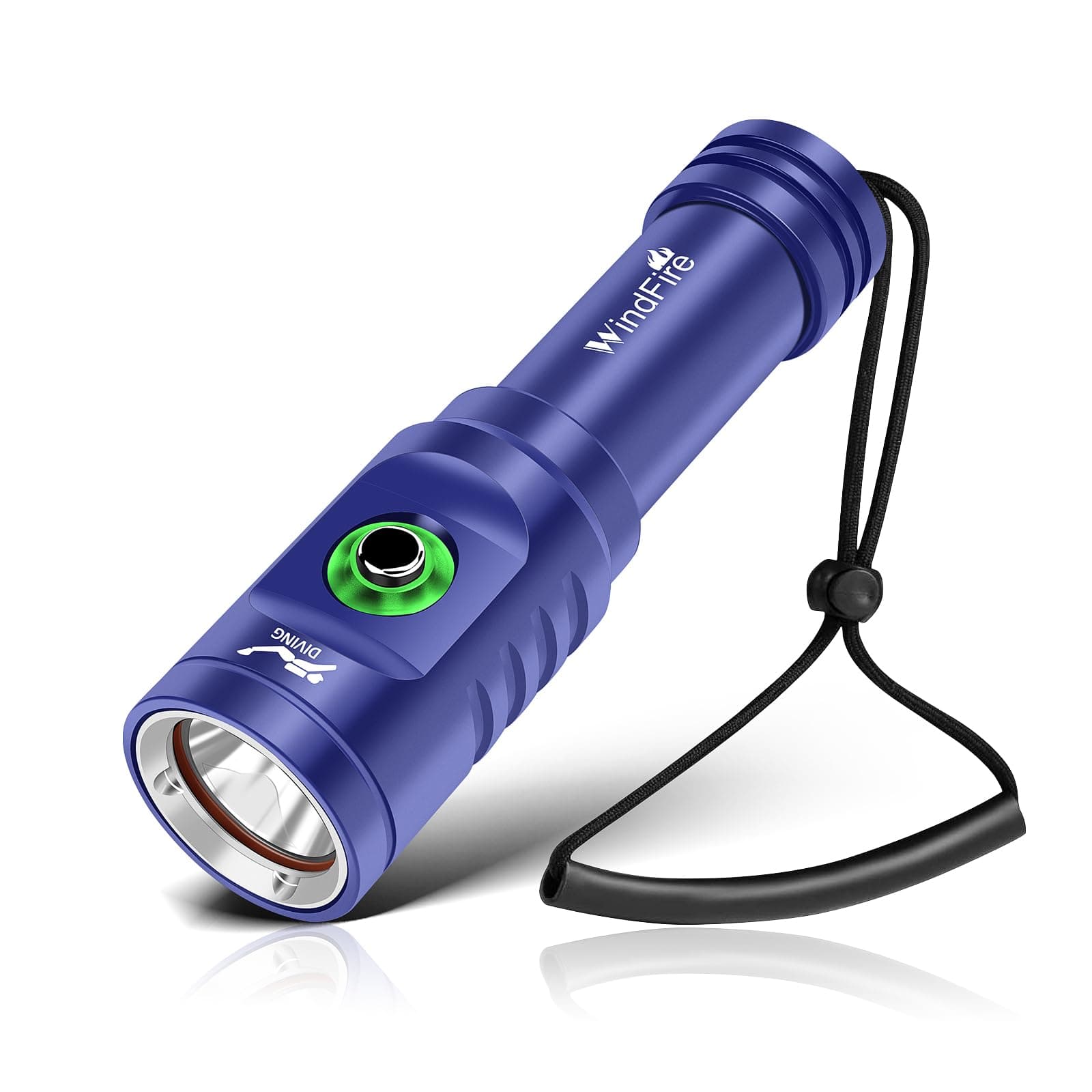 WindFire Dive Torch – Super Bright Rechargeable Diving Flashlight with 3 Modes & Power Indicator, IPX8 Waterproof, Underwater Scuba & Snorkeling Torch for Diving, Lightweight & Compact (Blue)