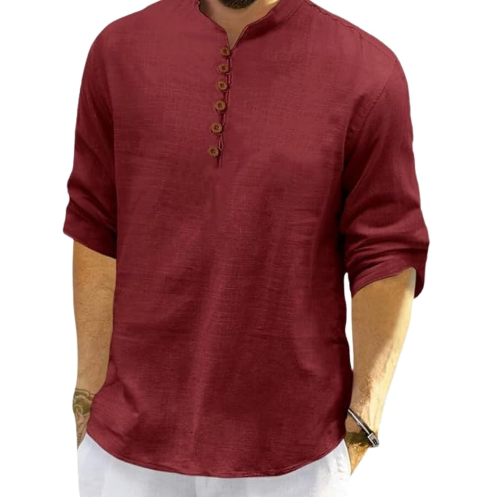 Mens Cotton Polyester Blend Long Sleeve Kurta Kurta Classic Fit Ethnic Style Lightweight Casual Casual Wear