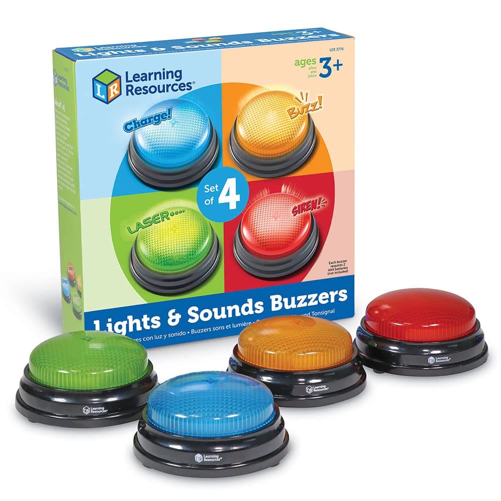 Learning Resources (UK Direct Account) Learning Resources Lights and Sounds, Family Night Game, Game Show, Classroom Accessories, Siren, Buzzer, Set of 4, Ages 3+