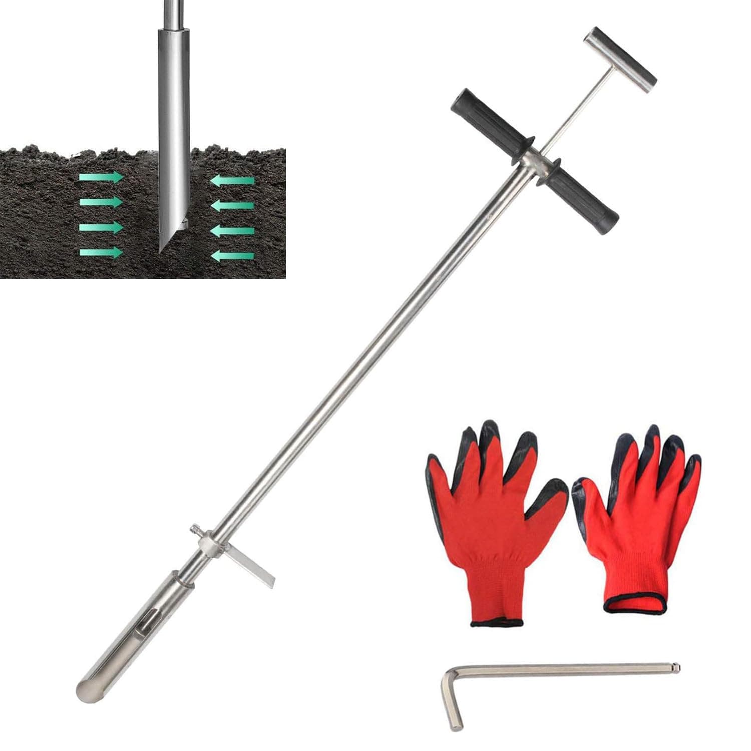 ๐ฐ๐ฌ" Soil Sampler Probe Rod with Sample Ejector, ๐ฏ๐ฌ๐ฐ ๐๐ฉ๐๐๐ฃ๐ก๐๐จ๐จ Soil Probe Sampler Probe Step Tube with Foot Pedal T-Style Handle Soil Probes for Soil Sampling, Lab Garden Soil Test Tool
