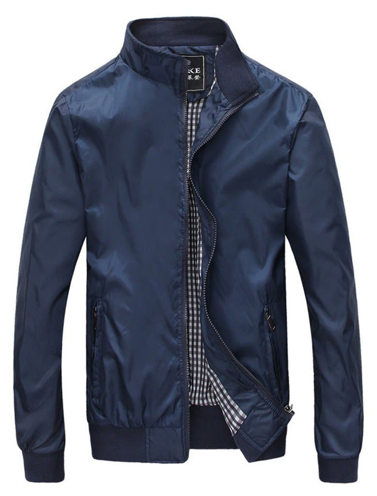 Ubon Men's Spring Stand Collar Cure Thin Coat Slim Fit Jackets(Blue,XS)