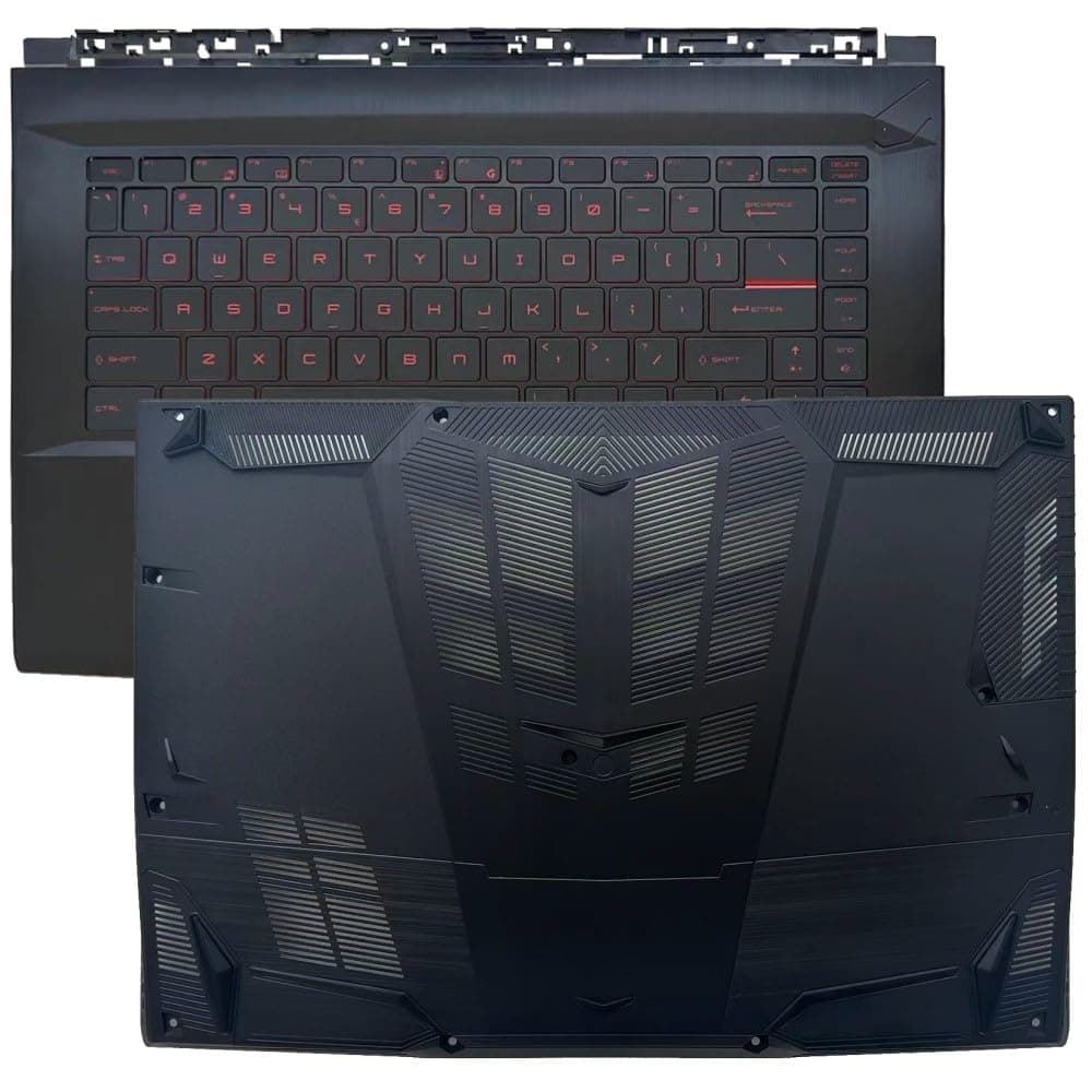New Compatible Replacemen for MSI GF65 Thin 9SD 9SE MS-16W1(Palmrest Upper Cover Case Shell Red Font Backlit Keyboard and Bottom Case Cover Low Base)