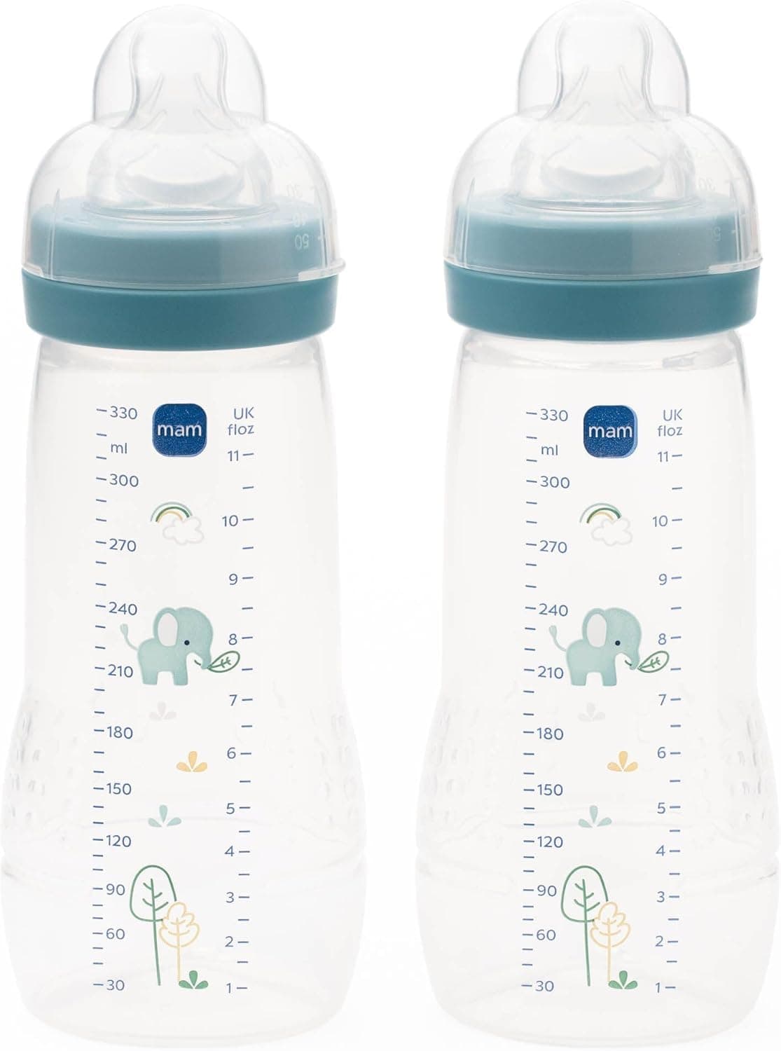 Easy Active Baby Bottle with Fast Flow MAM Teats Size 3, Twin Pack, Baby Feeding, 330 ml, Blue (Designs May Vary)