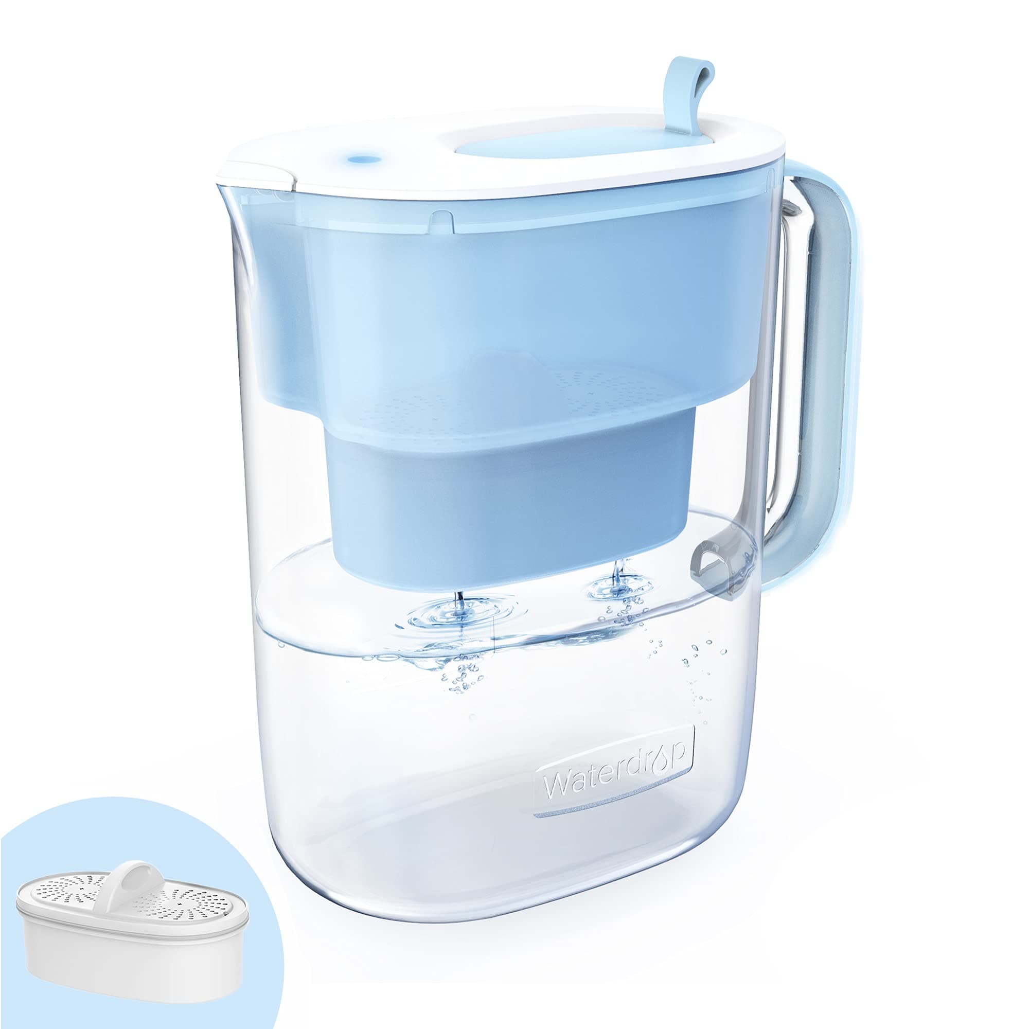 Waterdrop 10-Cup Water Filter Pitcher with 1 Filter, NSF Certified, 5X Times Lifetime Filtration Jug (200 gallons), Reduces Lead, Fluoride, Chlorine and More, BPA Free, Blue