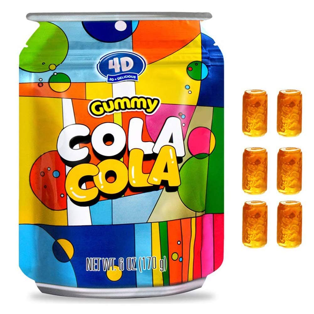 AMOS 4D Gummies Cola Coco Sour Burst Gummy Candy Mini Cola Can Shape 6 Oz Per Bag(Pack of 12)