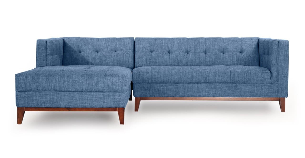 Harrison Modern Loft Sectional Left Face Sofa Chaise, Blue Curacao Tailored Twill
