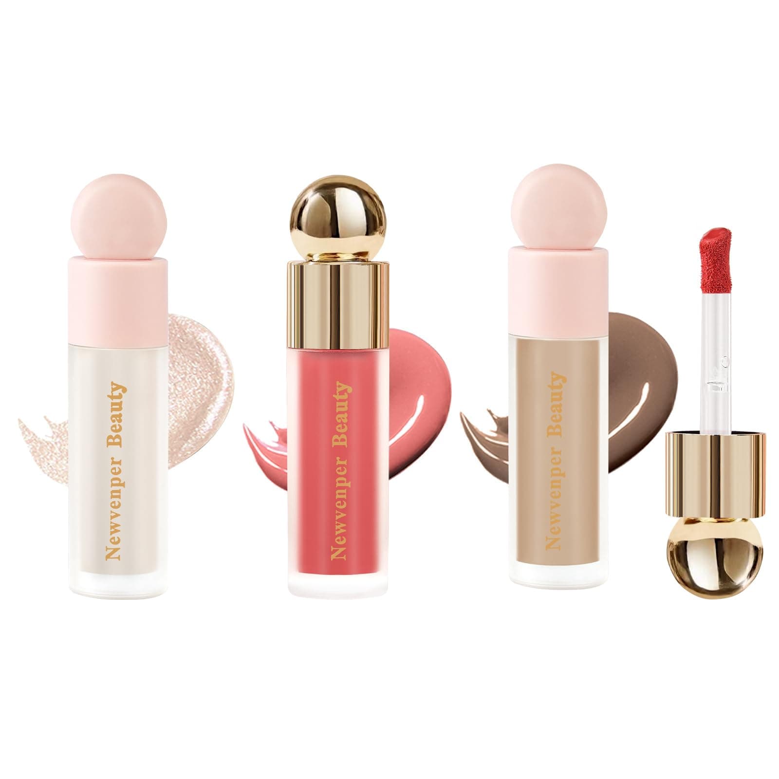 Liquid Contour,Liquid Highlighter, Blush with Face Brush Long Lasting Smooth Lightweight Smudge Proof Contour+ Blush+ Highlighter