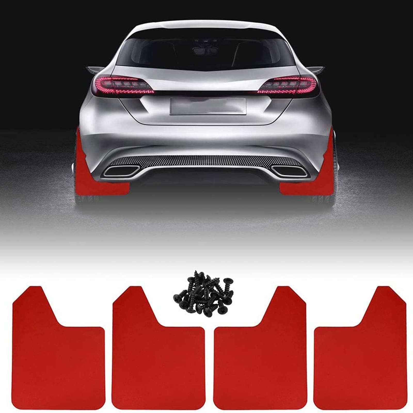 RULLINE Car Mud Flaps Universal Fit Red Splash Guards (4 Pack) Fender,with 20 Pieces 6mm Fastener Rivet Clips