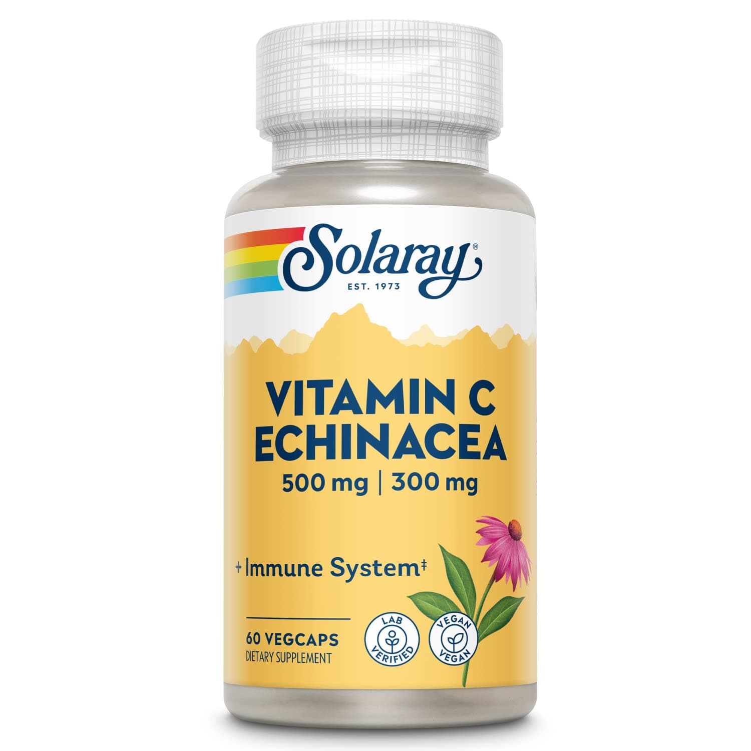 Vitamin C & Echinacea Root | Healthy Immune System Support w/ 500 mg VIT C & 300 mg Echinacea Per Capsule | Non-GMO & Vegan | 60 VegCaps