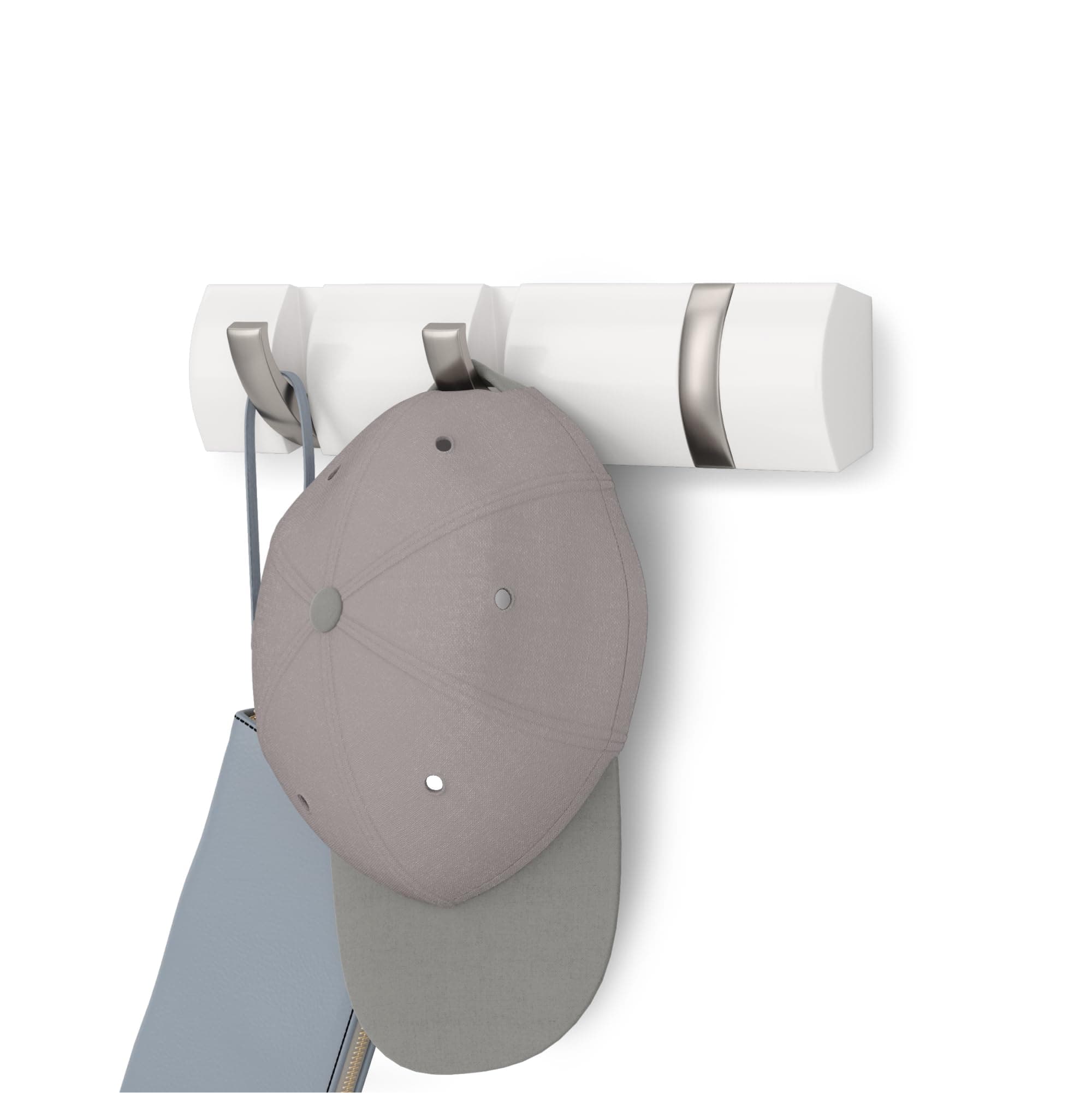 Flip Wall-Mounted Coat Rack with 3 Hooks – Modern, Space-Saving Storage for Hats, Jackets, Bags, Entryway, Mudroom, Closet, Bathroom, Bedroom – White/Nickel