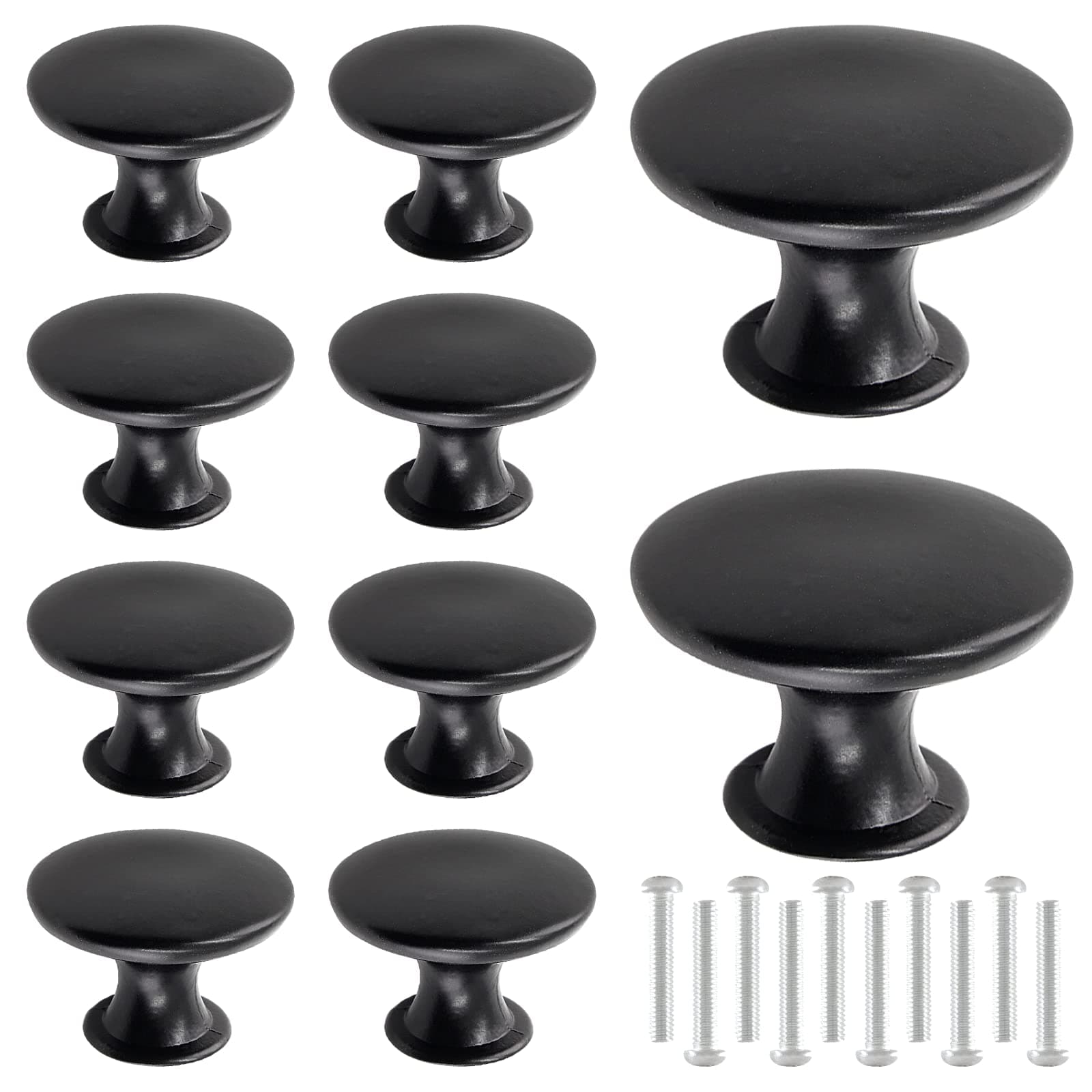 10 Pcs Flat Black Cabinet Knobs Round Modern Black Drawer Knobs Hardware Pulls Handles for Kitchen Cupboard Dresser, 30mm Diameter