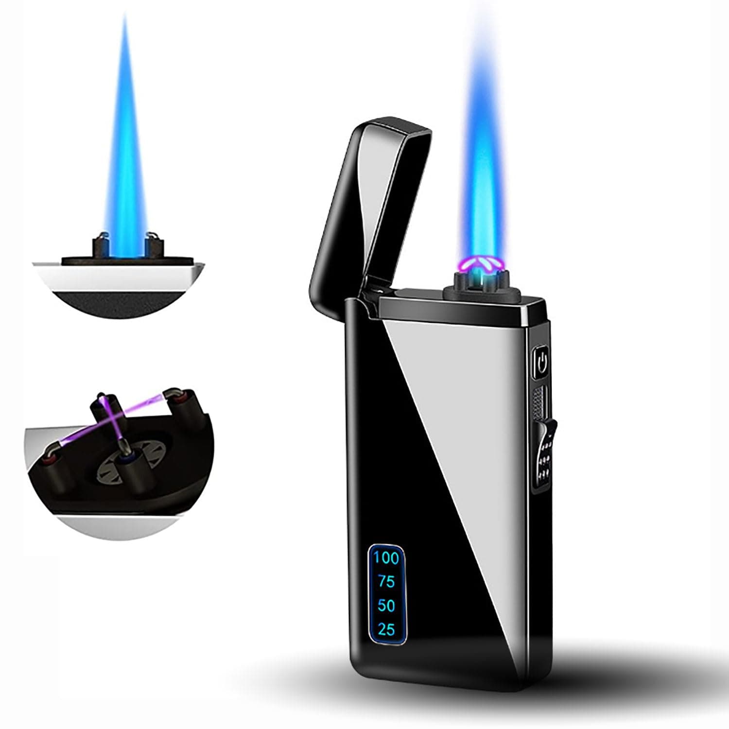 Dual Arc Butane Lighter, Refillable Butane Windproof Plasma Portable USB Rechargeable with LED Display Power 2 in 1 Lighter- for Camping,Hiking,Outdoor Adventure, Survival Tactical