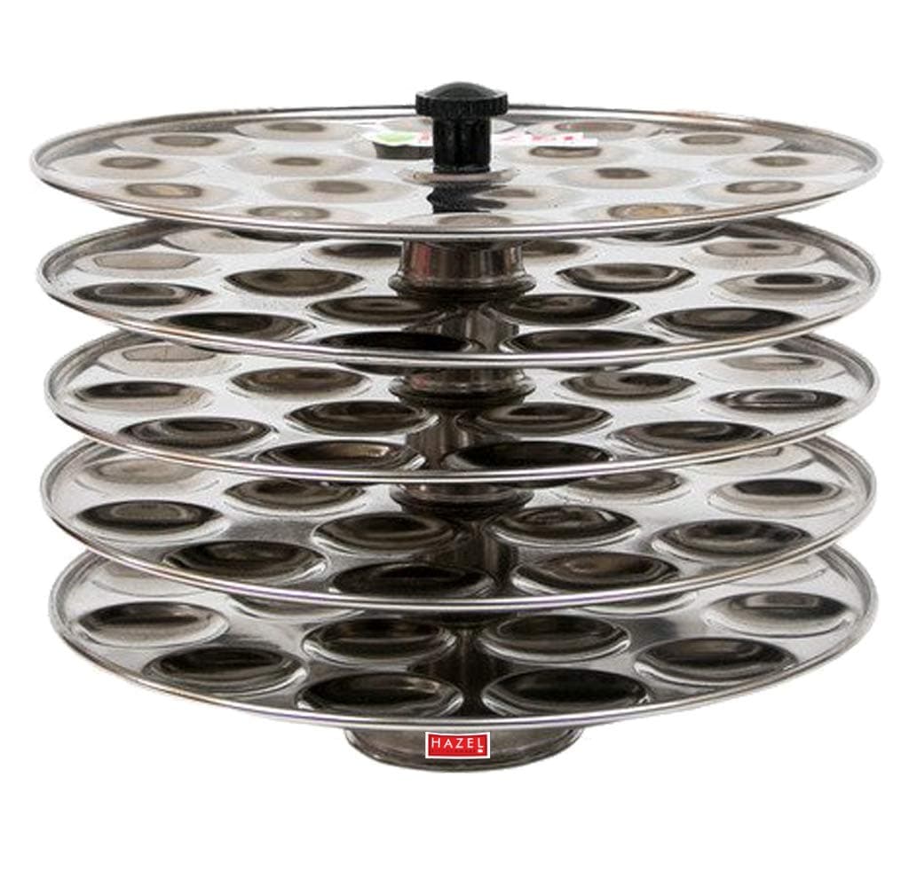 HAZEL Stainless Steel Mini Idli Maker Set – 5‑Plate Stand for 18 Idlis per Plate – Compact Idli Rack, Induction & Gas Compatible