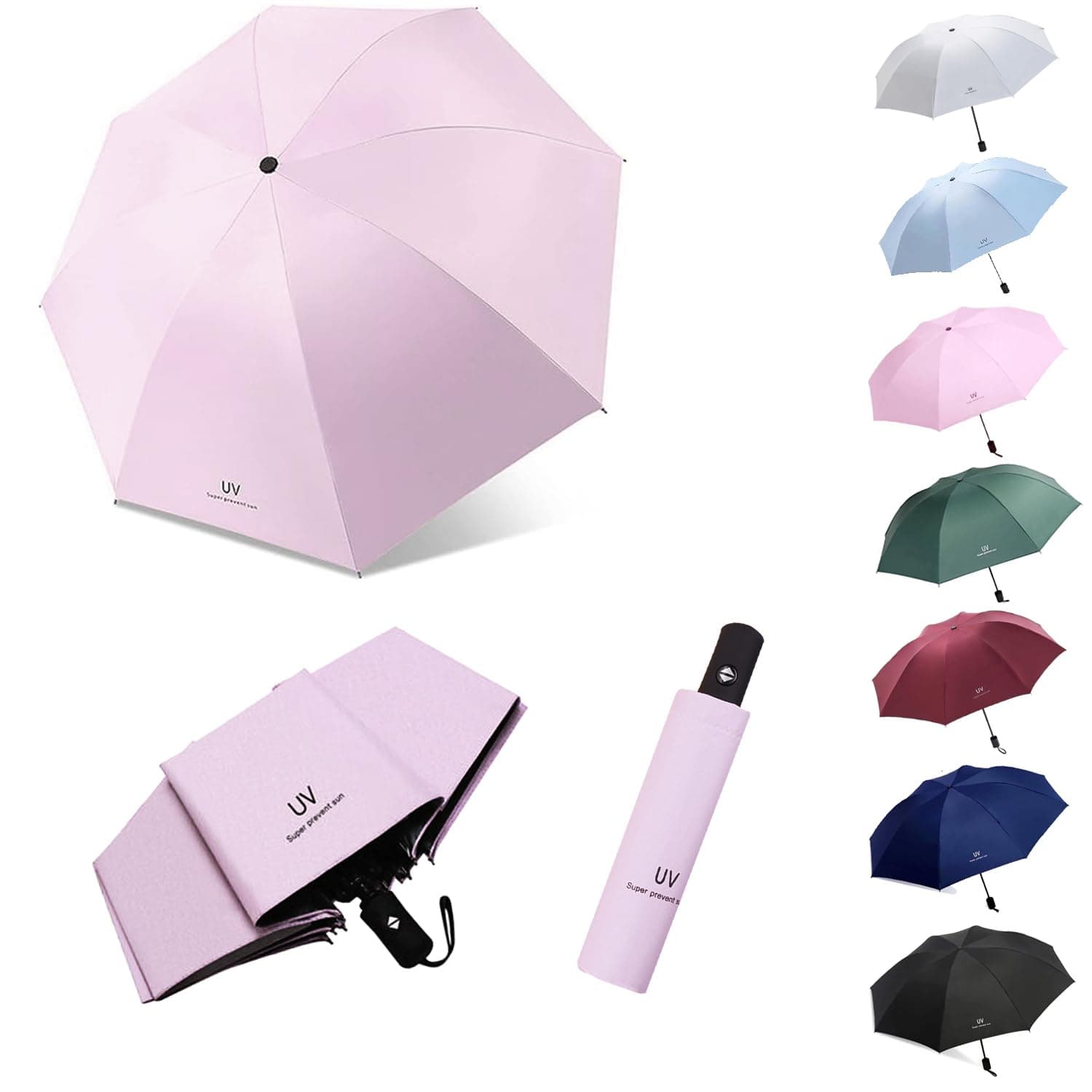 LEVADA PLUS UV Foldable Umbrella for Winter, Summer and Sun Protection with UPF 50+, Automatic Open/Close Function – For Rainy Day, Summer