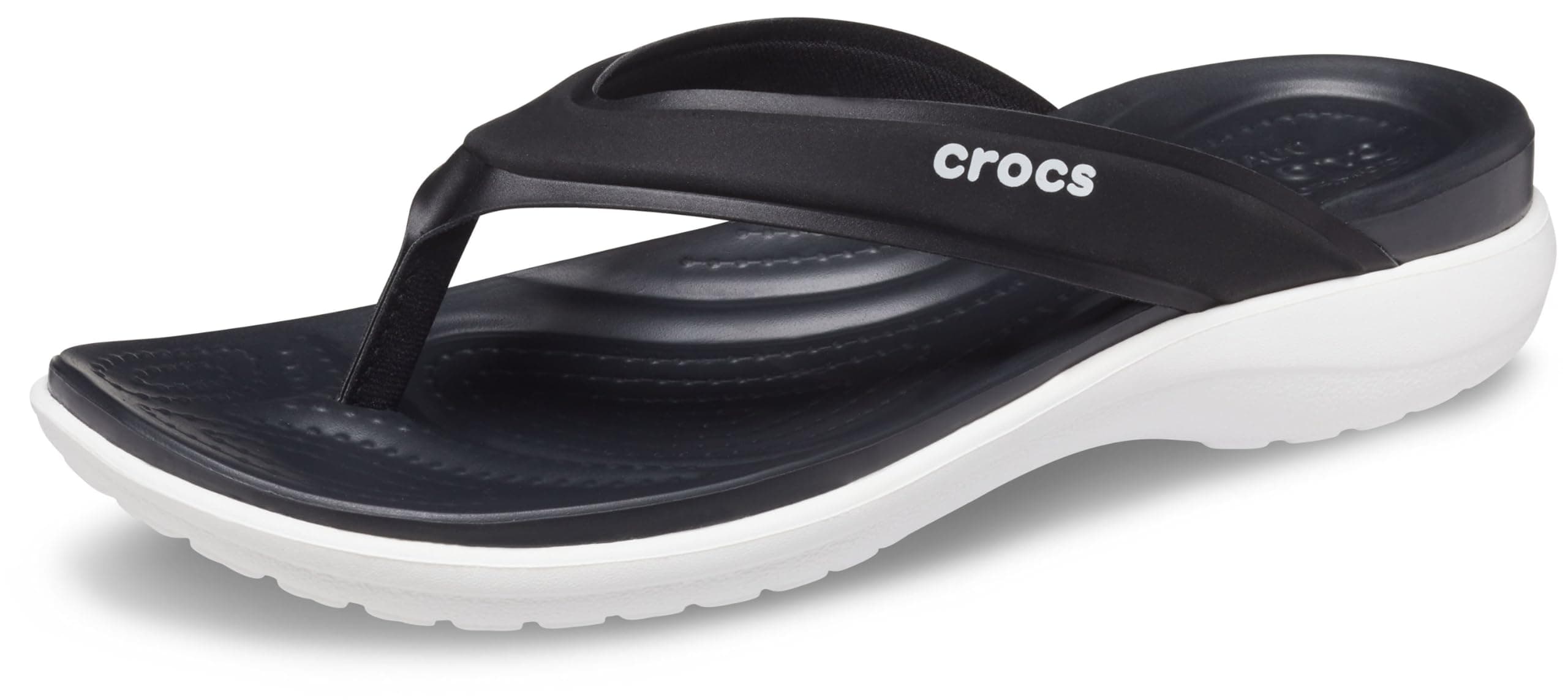 Crocs Women's Black Flip Flop Sandal, Medium, Casual, Solid, Thong, Flat Heel, 0 Inches, Not Water Resistant, Capri V Sporty Flip