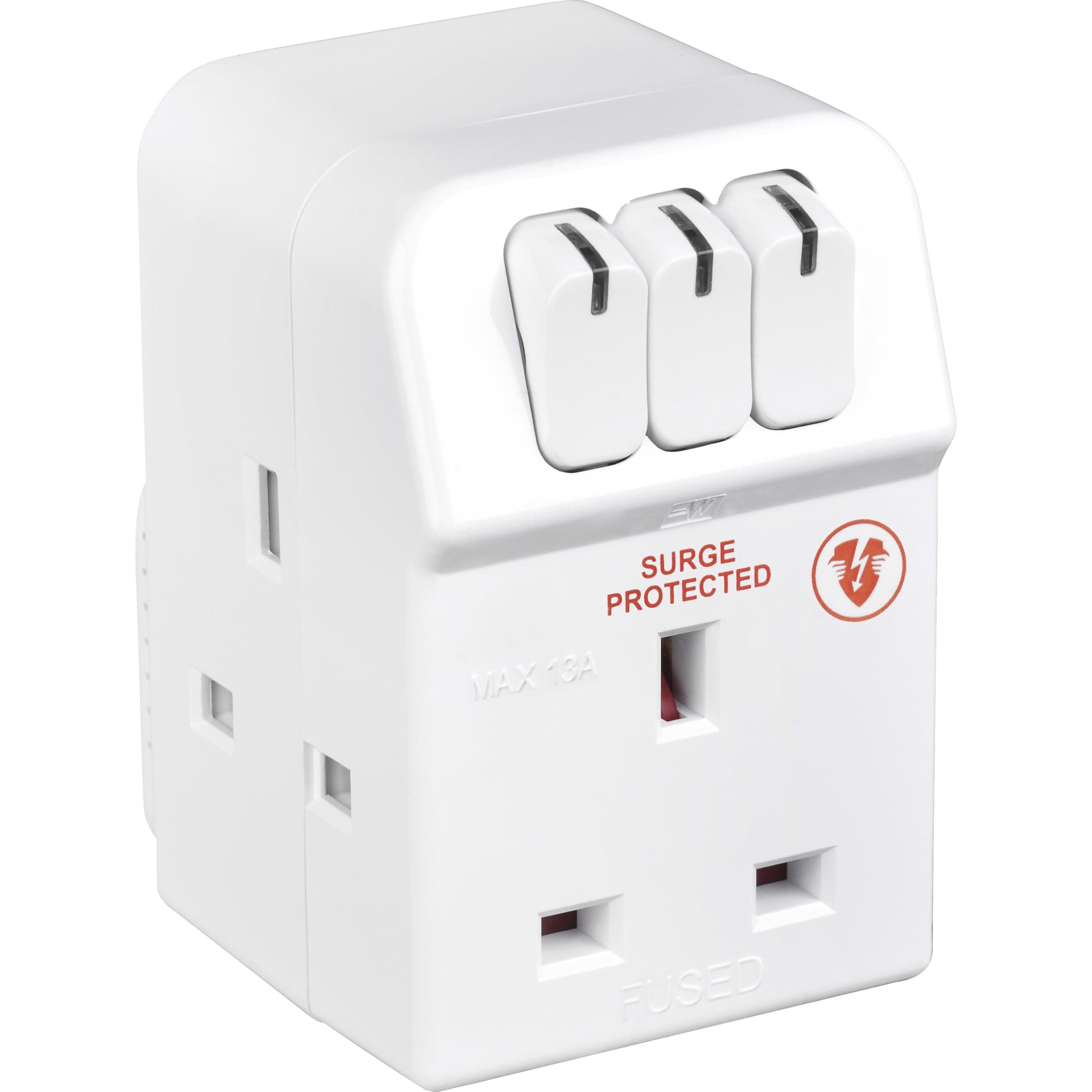 Masterplug Three Socket Surge Protected Adaptor with Individual Switches