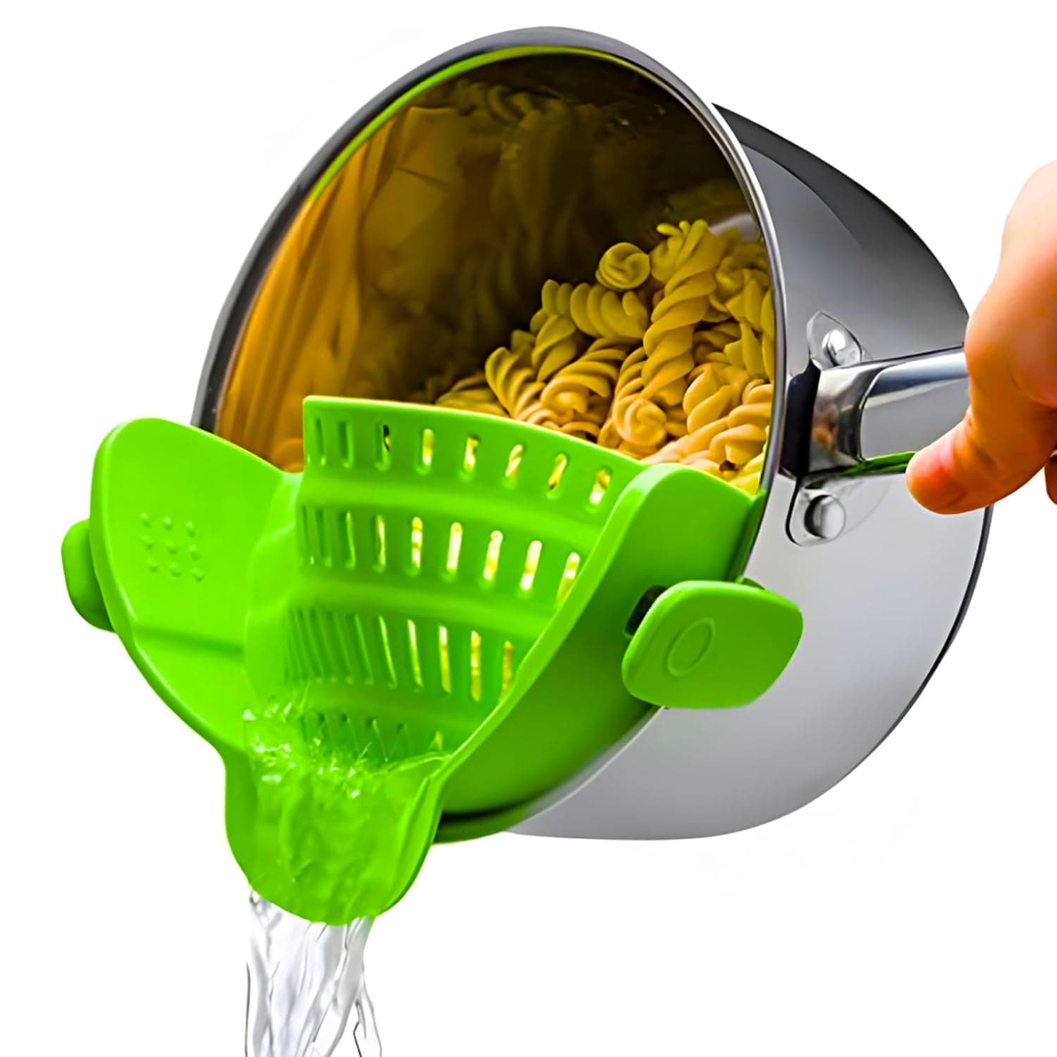 Snap N Strain Pot Strainer and Pasta - Adjustable Silicone Clip On for Pots, Pans, Bowls Lime Green