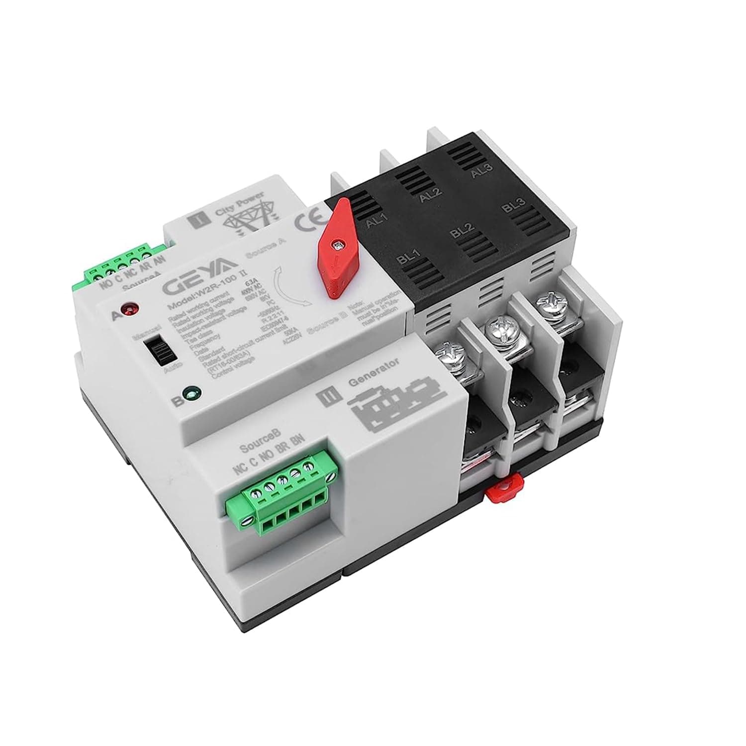 Automatic Transfer Switch Three Phase ATS 63A 220V Power Transfer Switch Din Rail Mounted (3P-63A-AC220V)