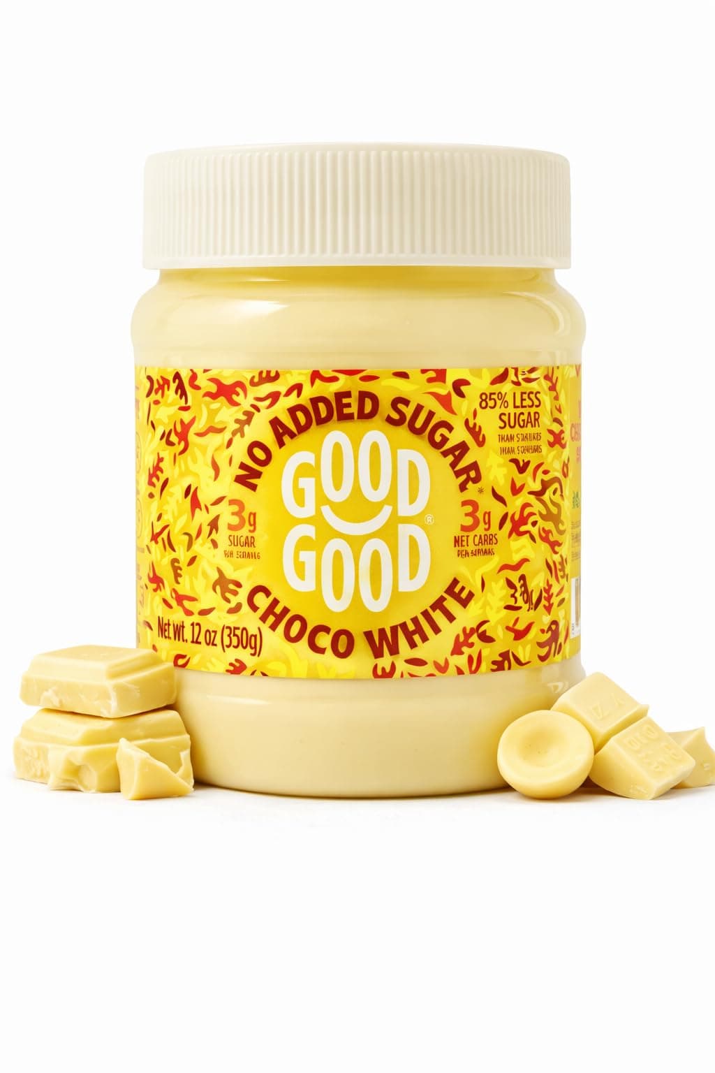GOOD GOOD No Added Sugar White Choco Spread - Chocolate Spread with Natural Sweeteners - Gluten Free - Vegetarian Friendly - 12oz / 350g (Pack of 1)