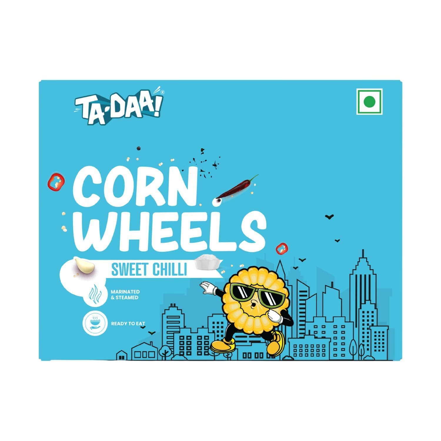 TA-DAA Sweet Chilli Marinated & Steamed Sweet Corn Cobs - Nourishig Snack, High in Fibre & Anti-oxidants - Ready-to-Eat - No Preservatives & No Additives - 450 grams